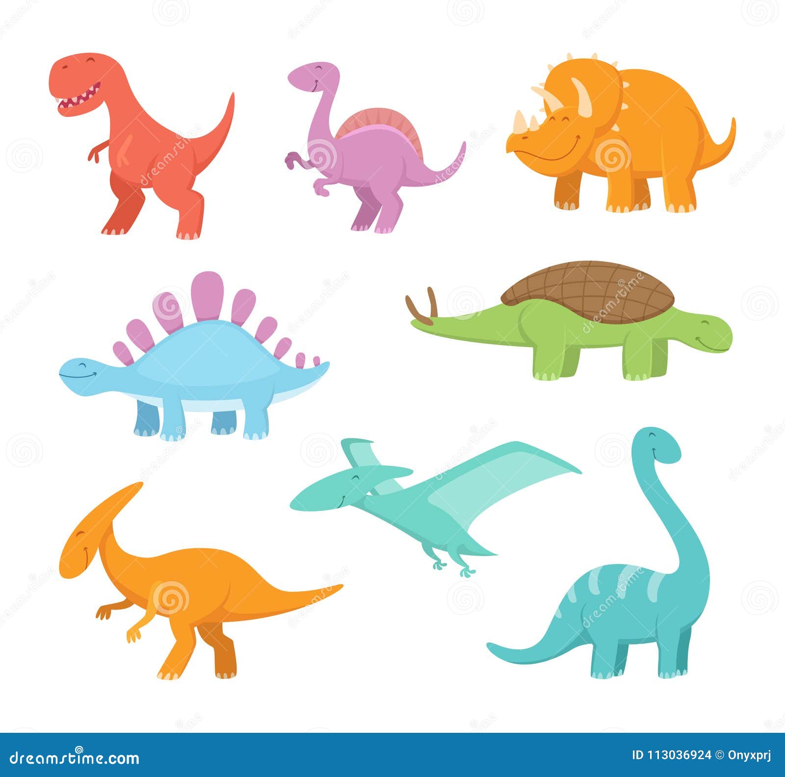 Cartoon Set of Funny Dinosaurs. Vector Pictures of Prehistoric Period ...
