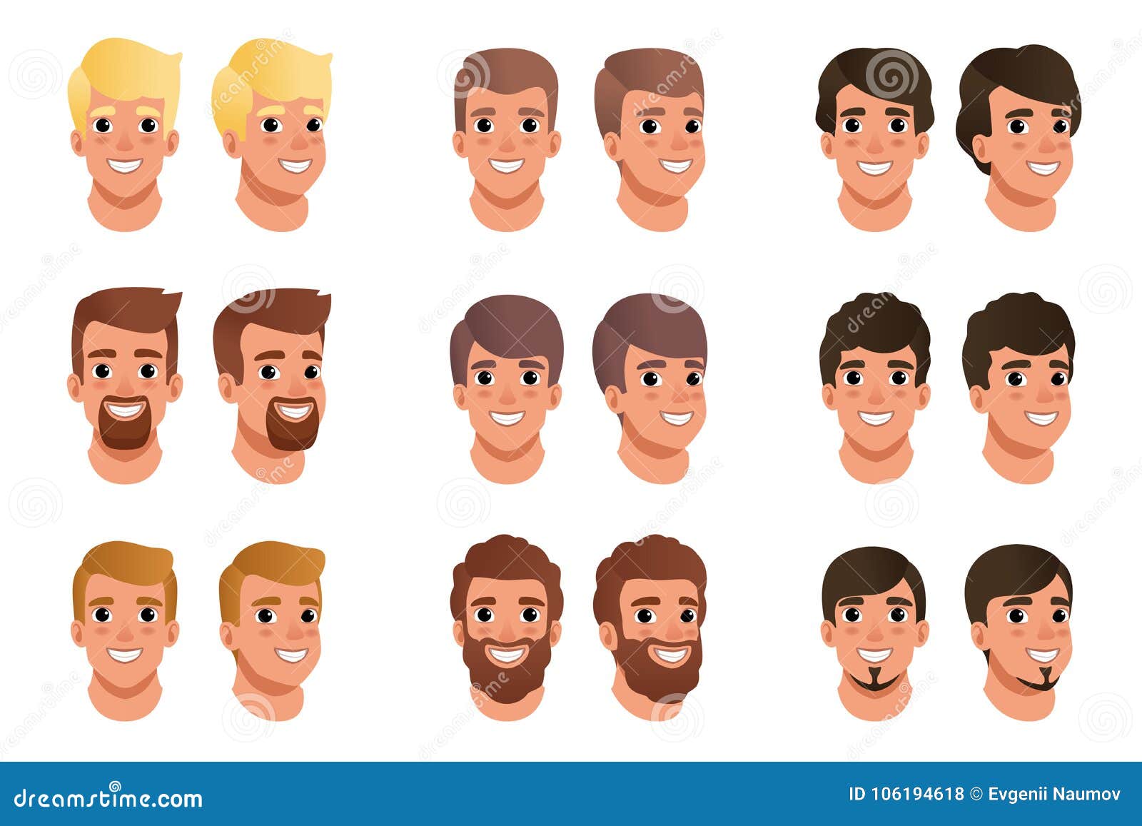 Cartoon Set of Men Avatars with Different Hair Styles, Colors and Beards:  Black, Blonde, Brown. Human Head. Male with Stock Vector - Illustration of  people, graphic: 106194618