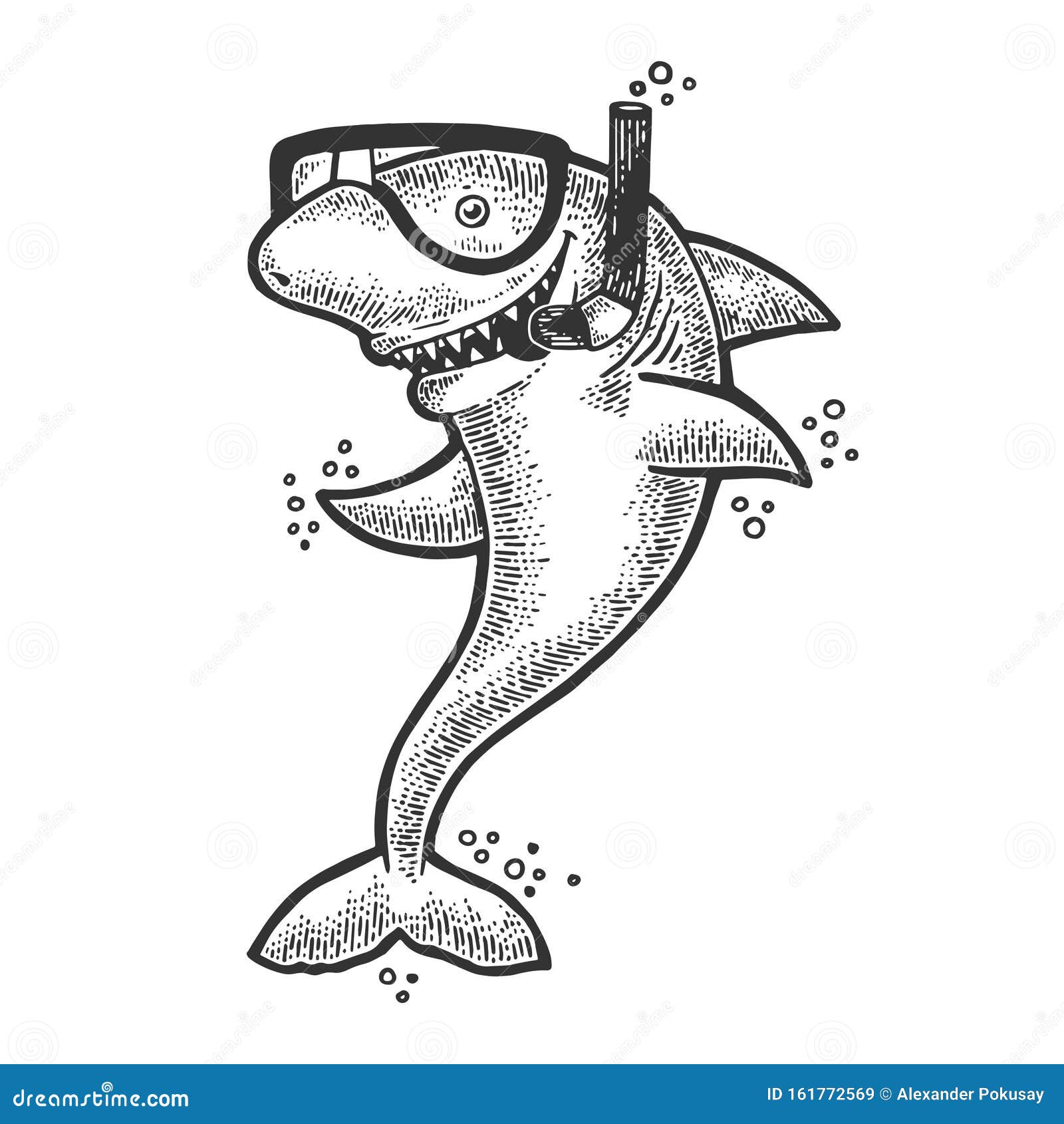Cartoon Shark Diving Mask Snorkel Sketch Vector Stock ...