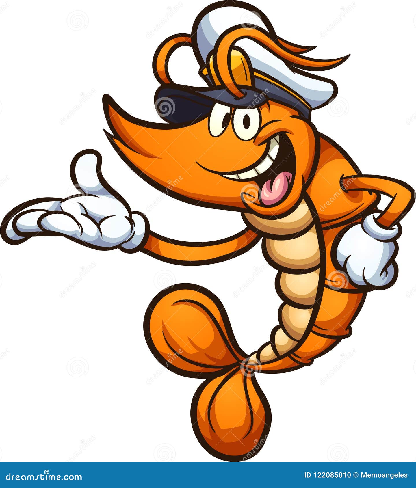 cartoon shrimp with a captain hat