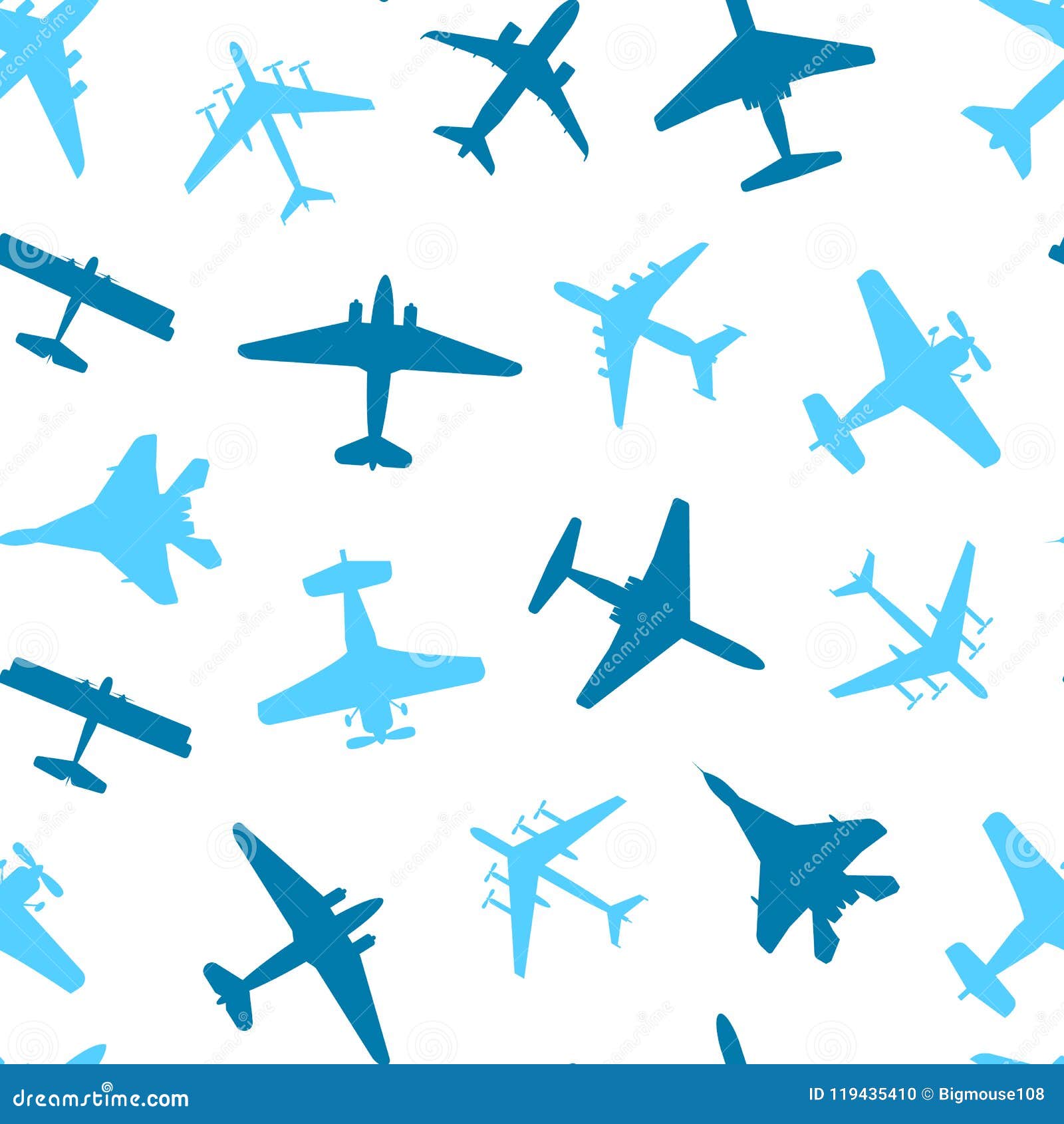 Cartoon Silhouette Airplane Seamless Pattern Background. Vector Stock ...