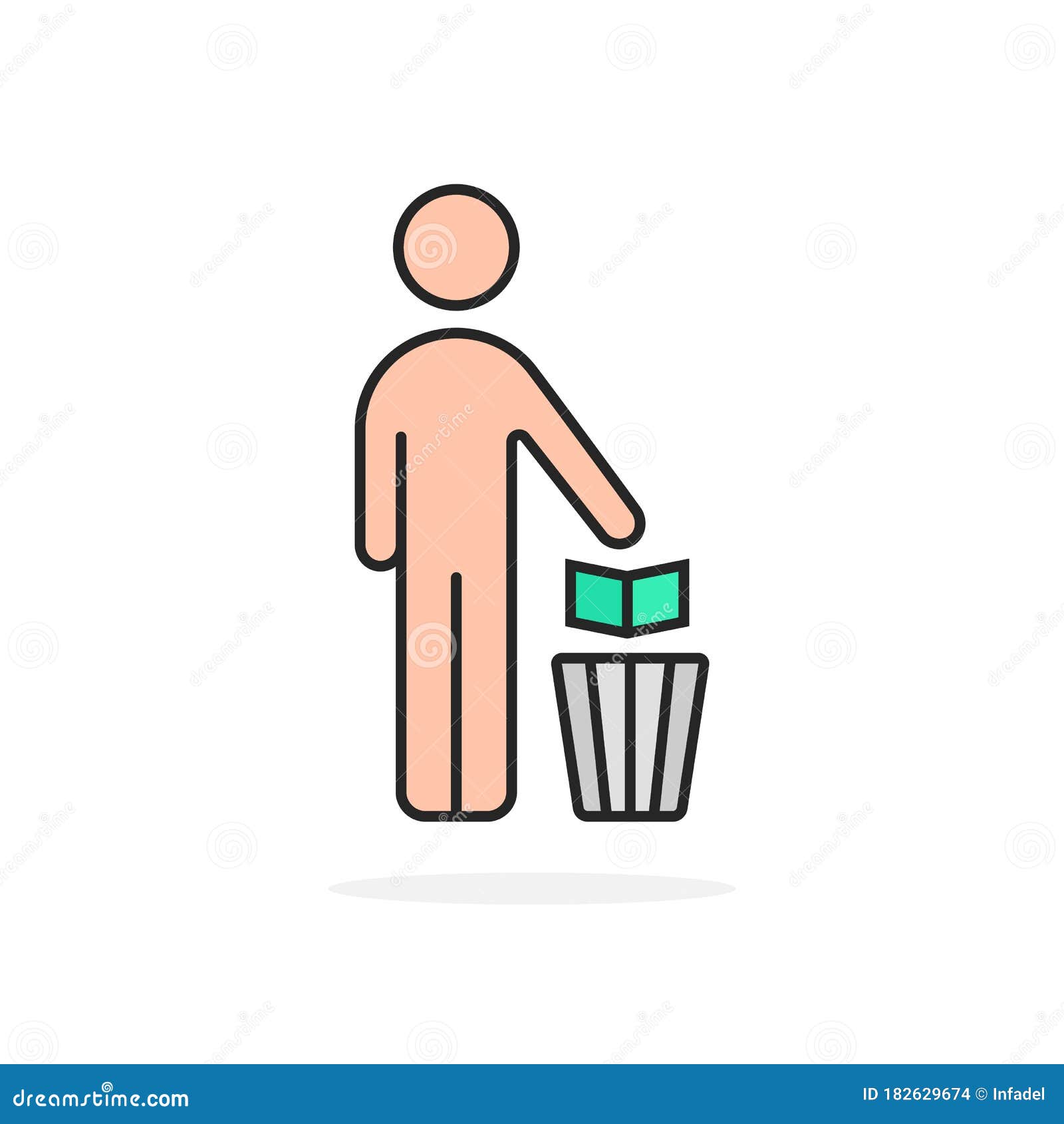 Cartoon Simple Man and Trash Can Stock Vector - Illustration of pollution,  pictogram: 182629674