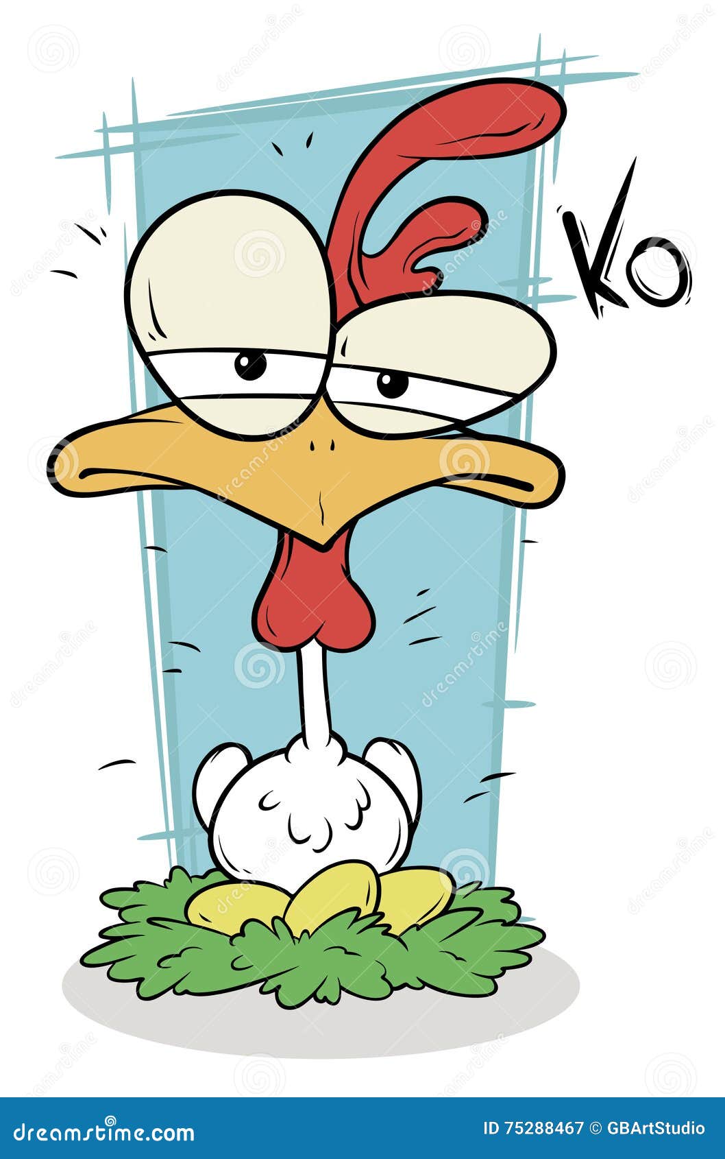 cartoon siting chicken on nest with eggs