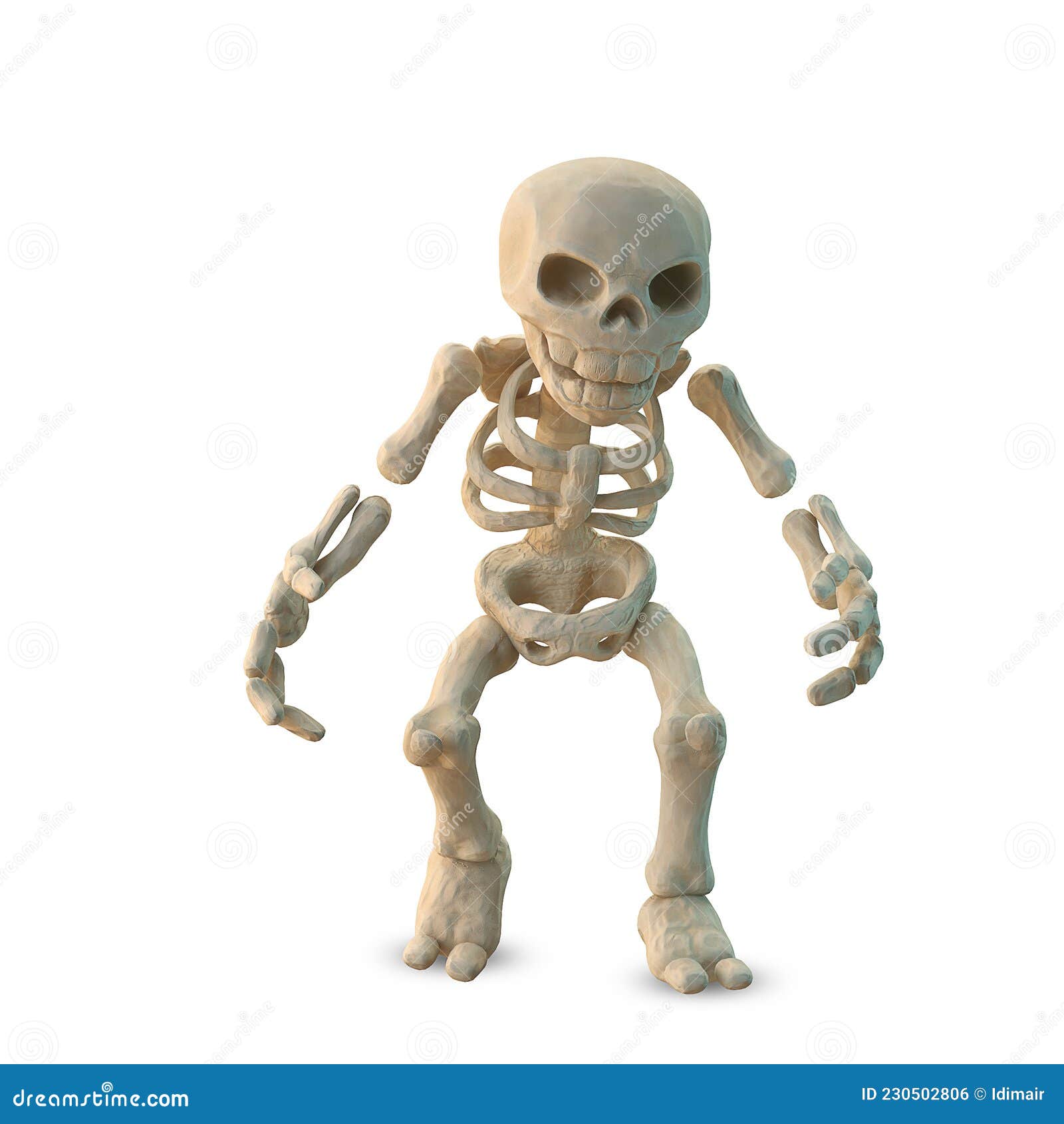 Cartoon Skeleton on White Background 3d Render Stock Illustration -  Illustration of body, head: 230502806