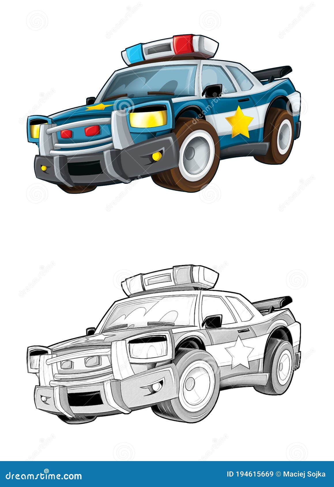Cartoon Sketch Police Motorbike - on White Background Illustration ...