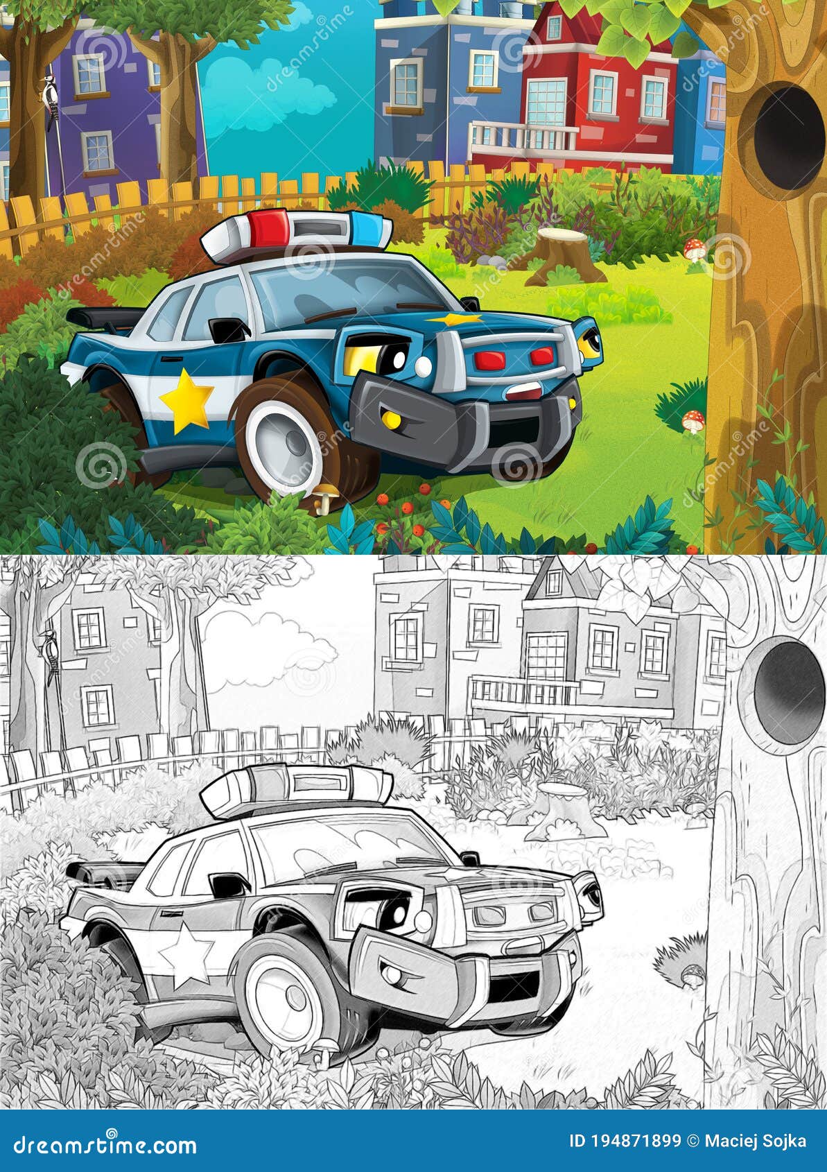 Cartoon Sketch Scene with Police Car and Sports Car Car at City Stock  Illustration - Illustration of cheerful, city: 194871899