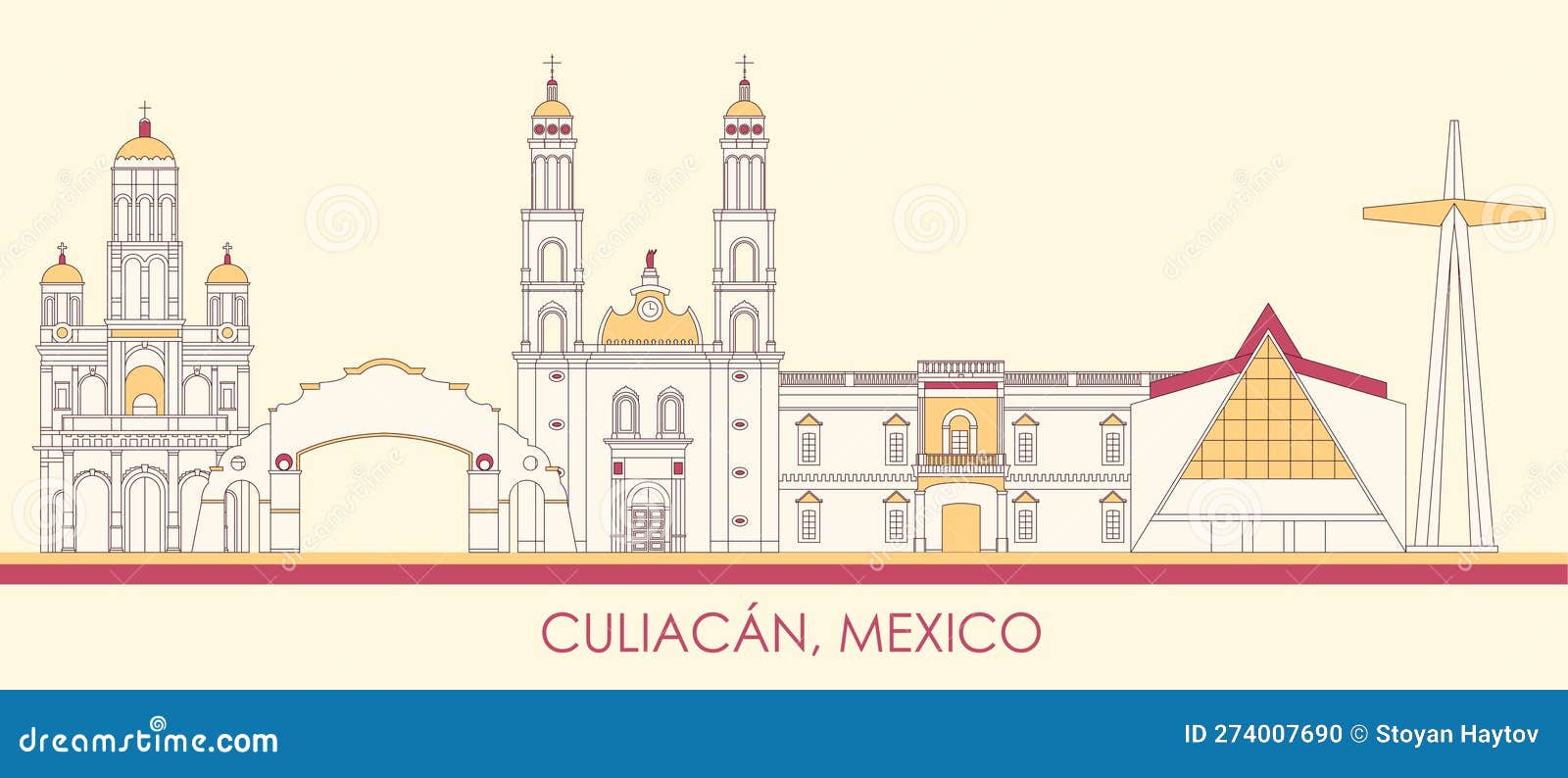 cartoon skyline panorama of city of culiacan, mexico