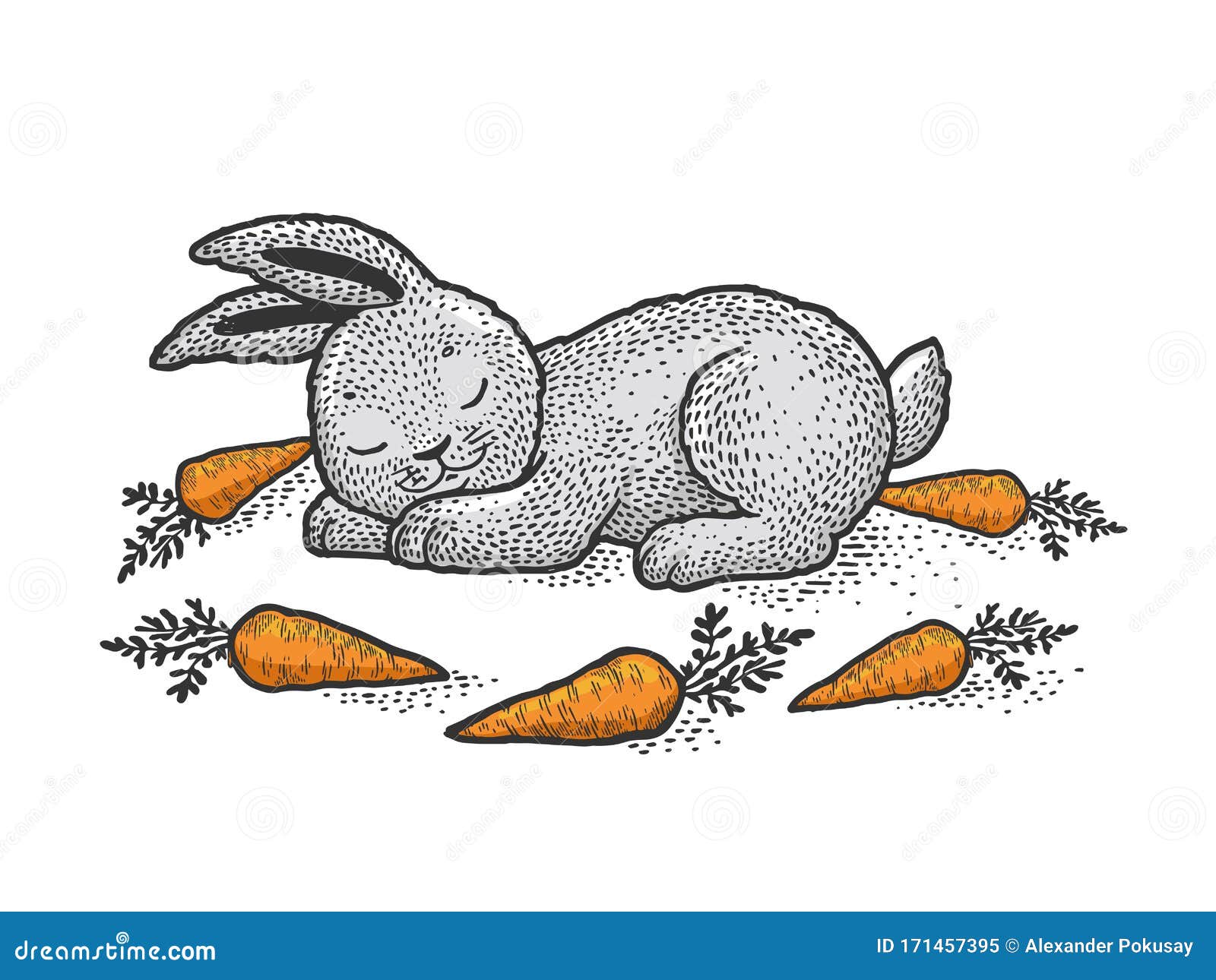 Cartoon Sleeping Rabbit Sketch Vector Illustration Stock Vector