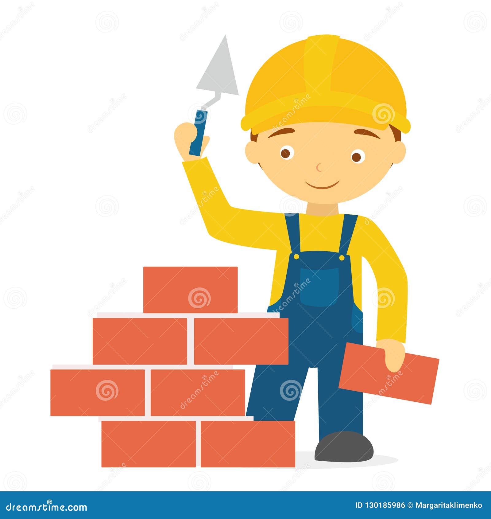 Cartoon Smiling Builder in Uniform Brick Stock Vector - Illustration of