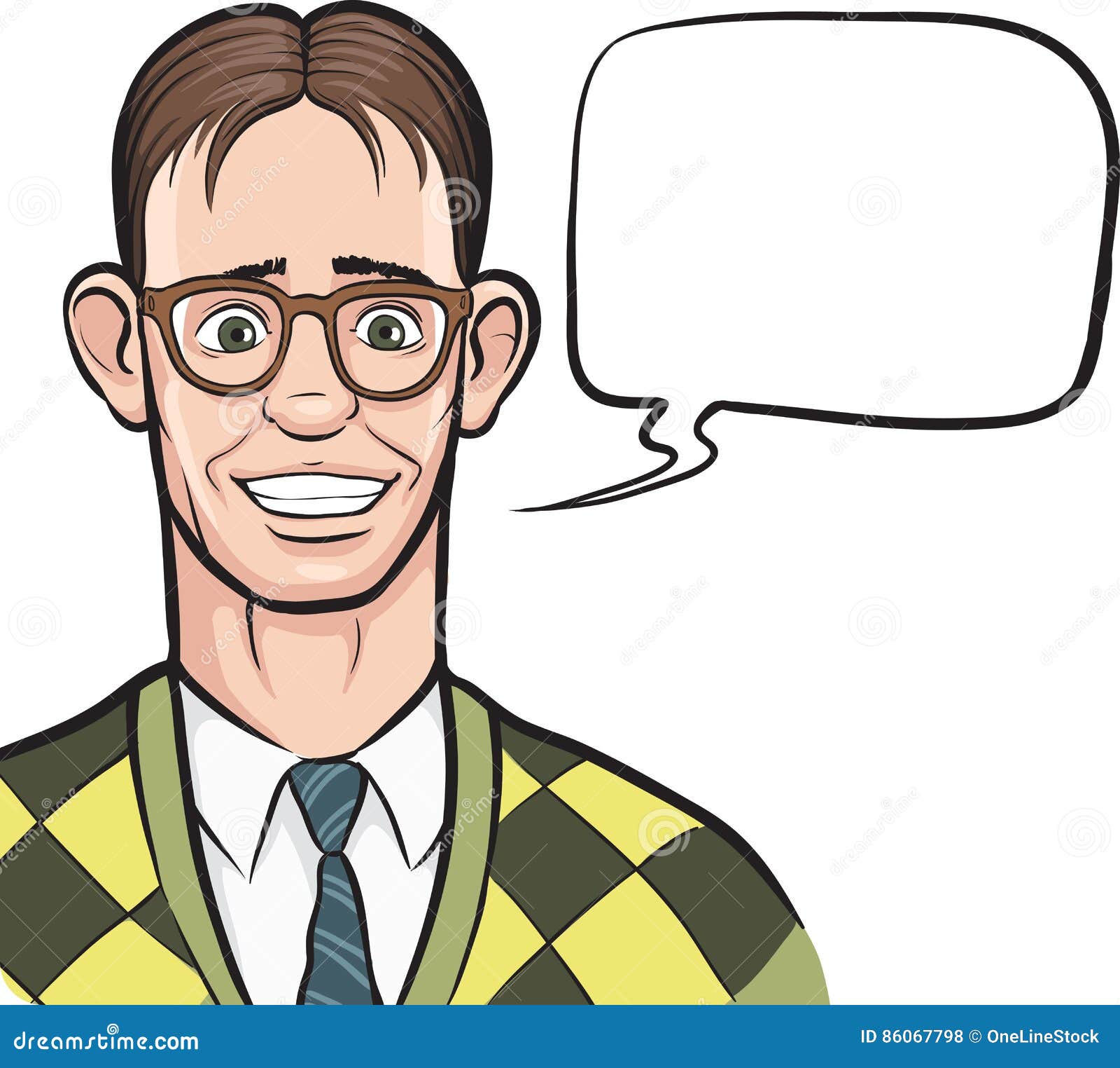 Cartoon Smiling Nerd with Speech Bubble Stock Vector - Illustration of