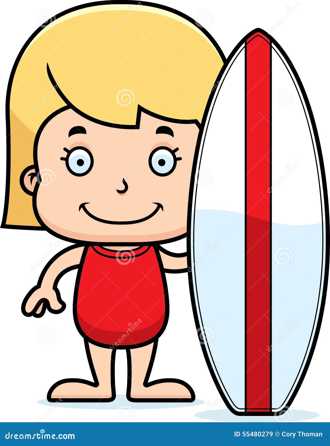 Cartoon Smiling Surfer Girl Stock Vector - Illustration of clipart ...