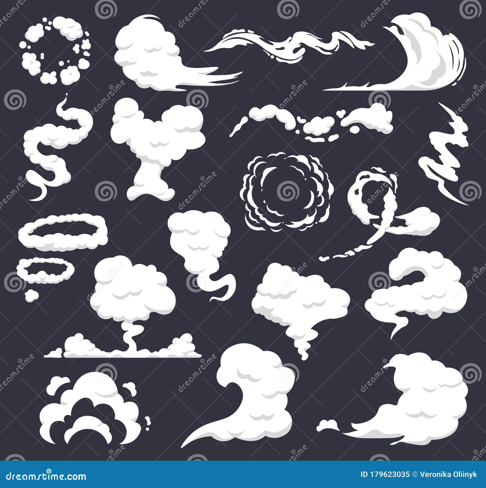 Cartoon Smoke. Comic Clouds, Steaming Smoke Flows, Steam Explosion