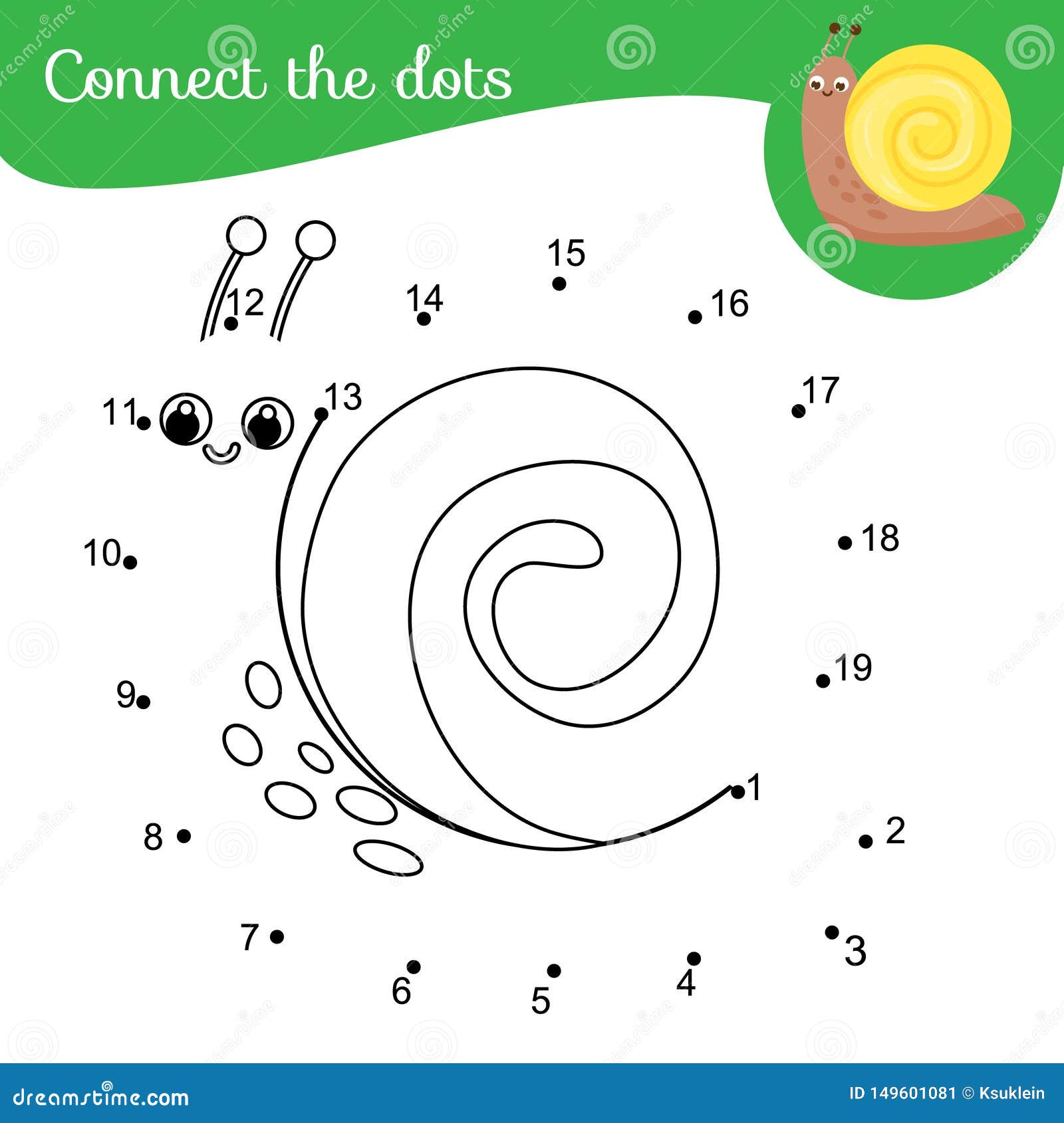 cartoon snail. connect the dots. dot to dot by numbers activity for kids and toddlers. children educational game
