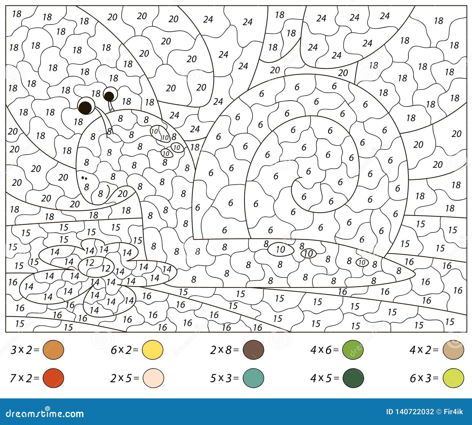 Cartoon Snail on the Green Leaf. Math Activity Worksheet ...