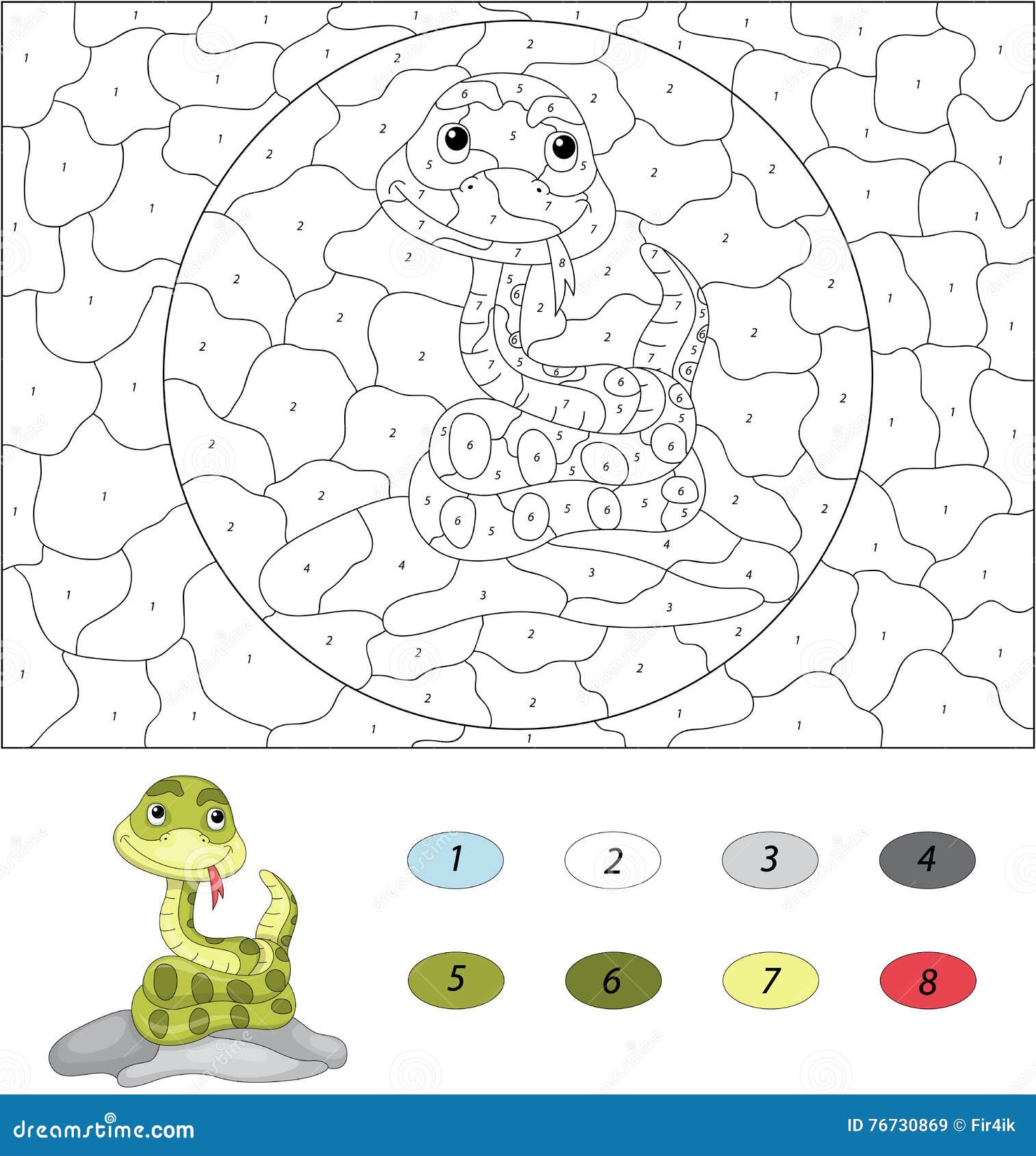 Cartoon Snake. Color by Number Educational Game for Kids Stock ...