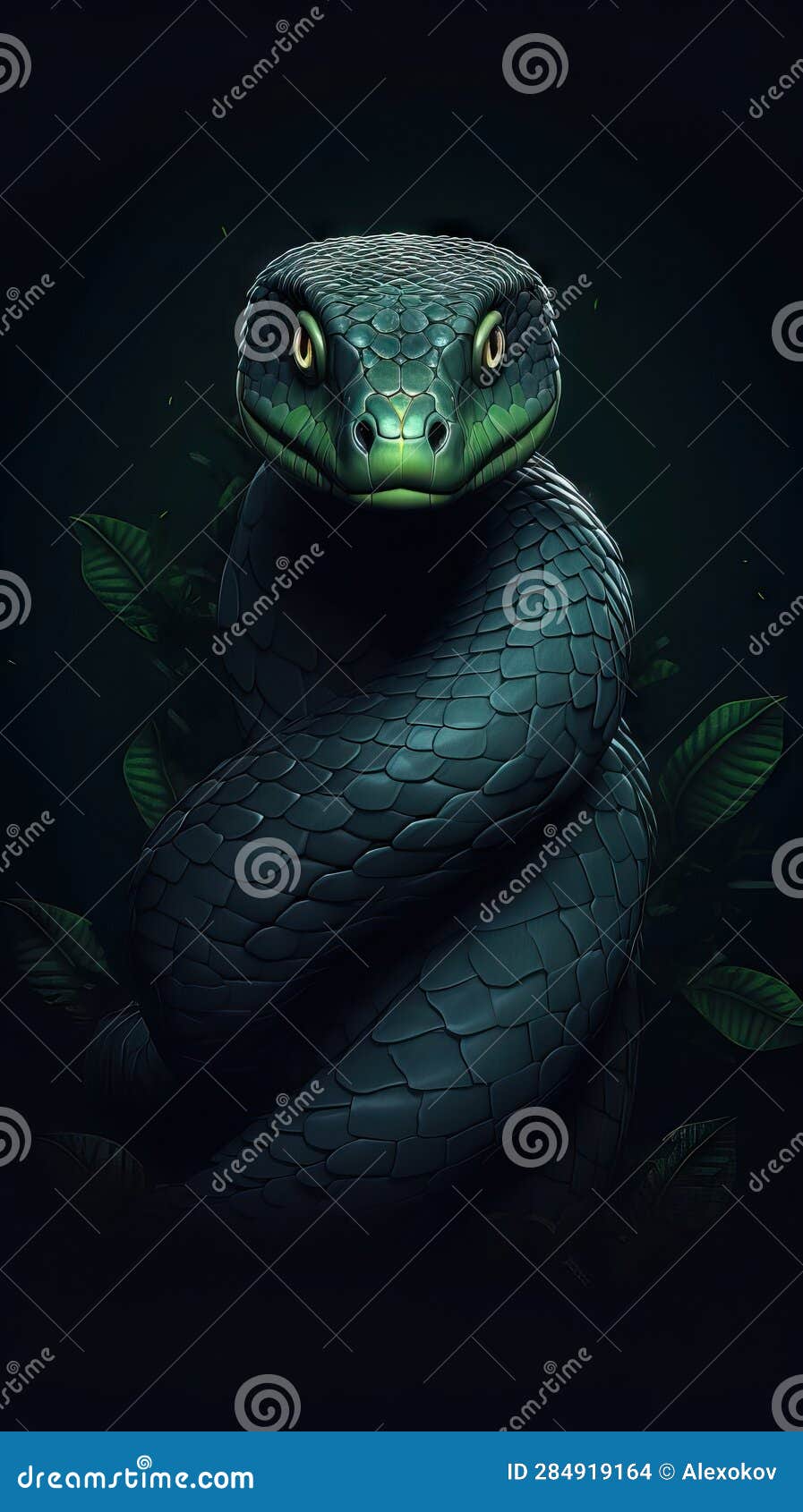 Cartoon Snake on Dark Background AI Generated Stock Illustration ...