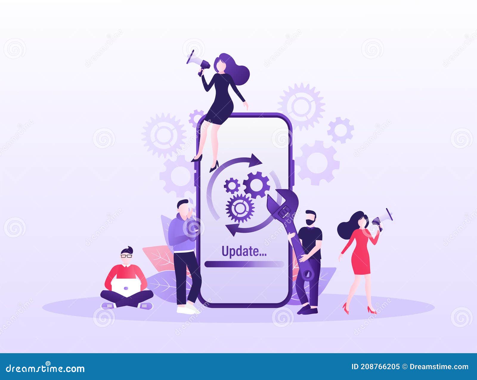 Cartoon Software Update People for Mobile App Design. Isometric Vector