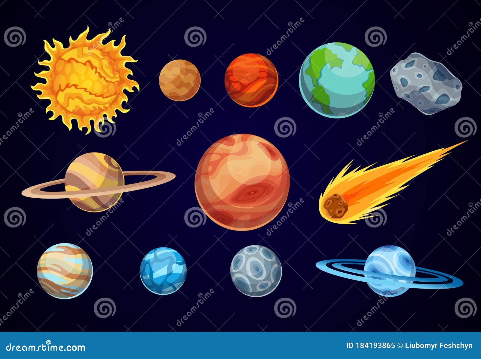 Cartoon Solar System Planets. Astronomical Observatory Small Planet.  Astronomy Galaxy Space Stock Vector - Illustration of isolated, education:  184193865