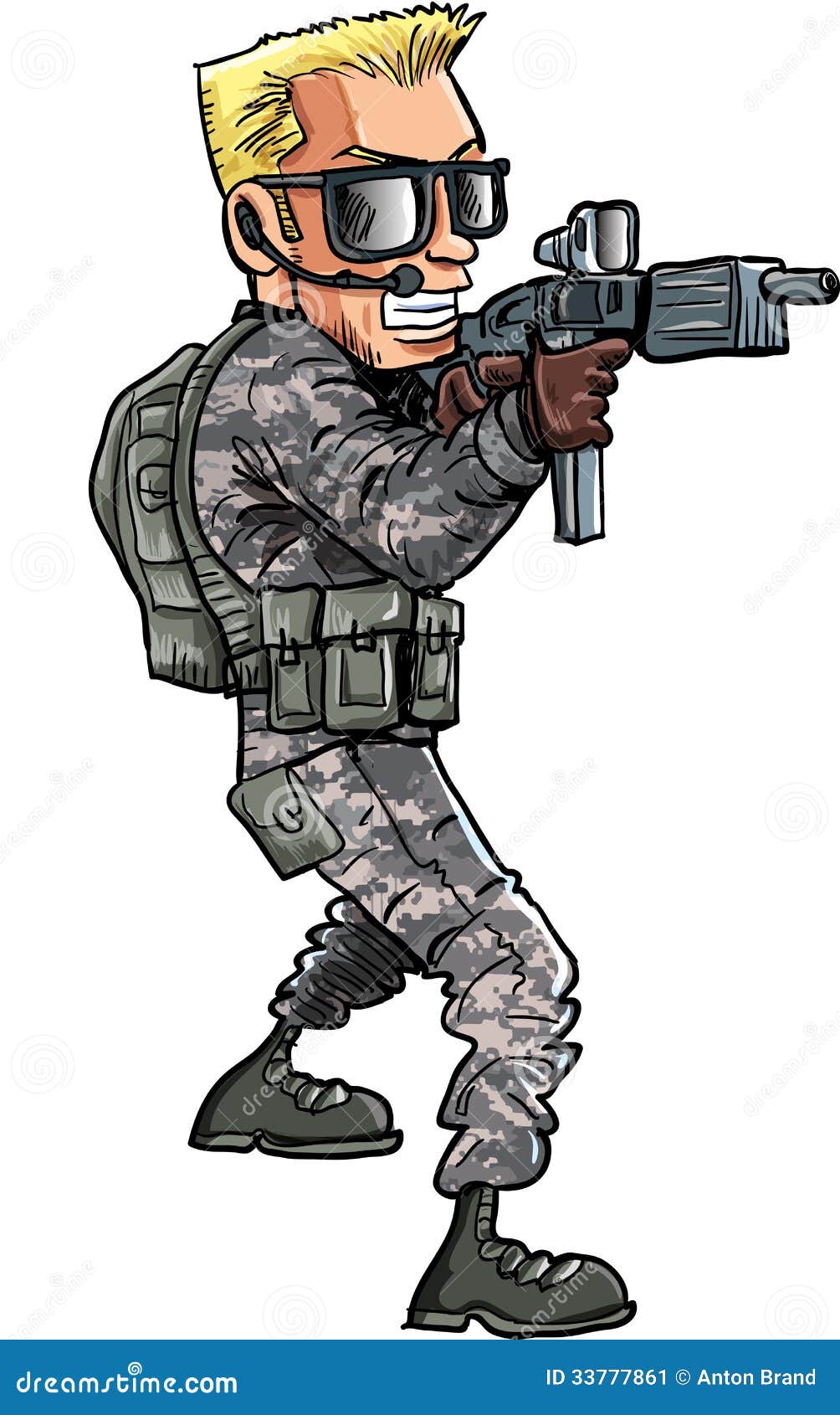 Cartoon Of A Soldier With A Sub Machine Gun Stock Vector - Image: 33777861