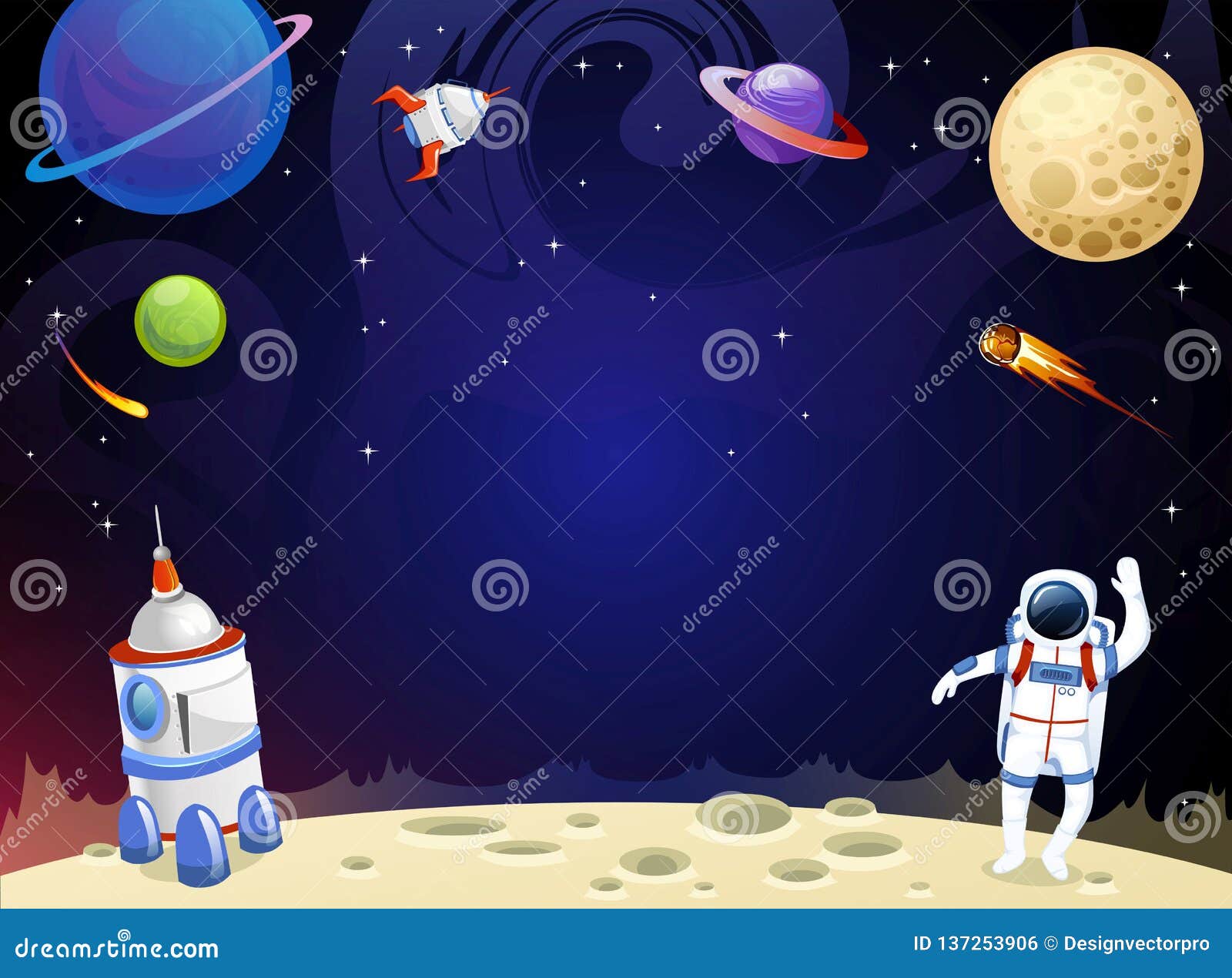 Cartoon Space Background with Empty Space in the Middle. Vector Cosmic  Illustration for Party, Greeting Card, Invitation, Stock Vector -  Illustration of galaxy, cosmic: 137253906
