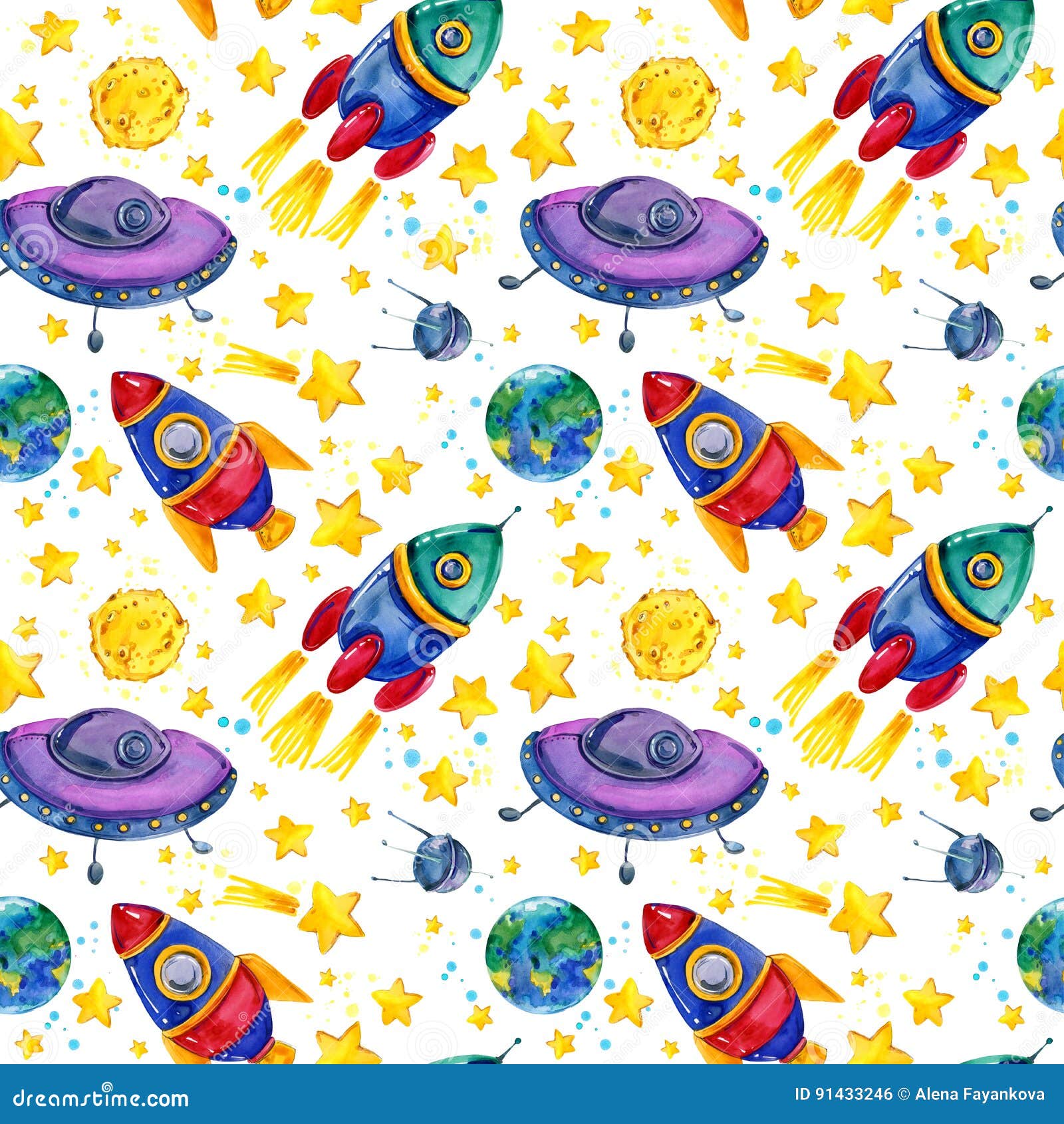 Cartoon Space Seamless Pattern. Stock Illustration - Illustration of ...