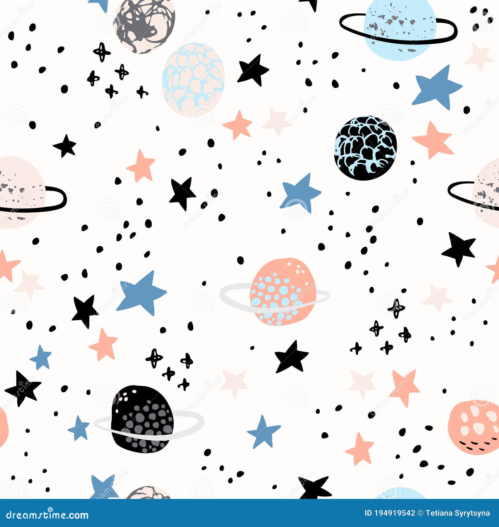 Cartoon Space Themed Background: Cute Planets, Moon, Stars, Galaxy, Milky  Way with Grunge, Doodle Textures Stock Vector - Illustration of drawn,  circle: 194919542