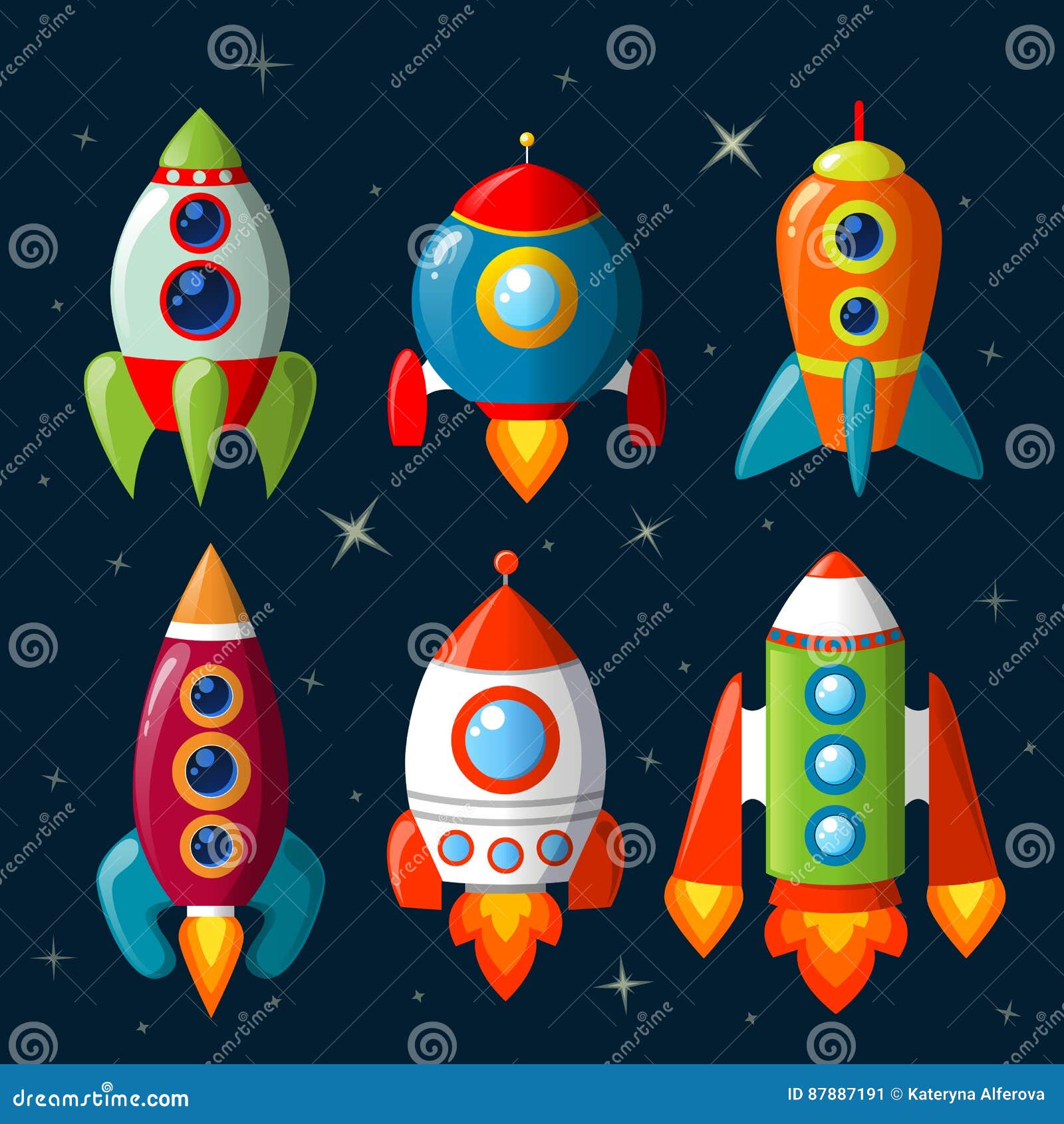 Cartoon spaceship set stock vector. Illustration of shuttle - 87887191