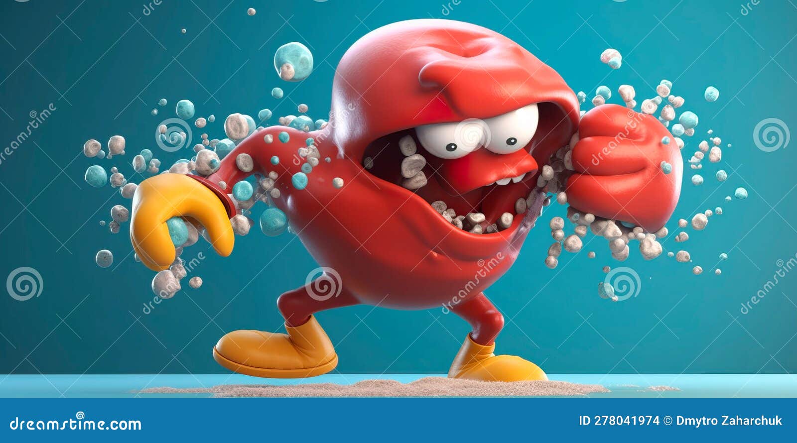 Cartoon Spleen Character with a Superhero Costume, Flexing Its Muscles ...