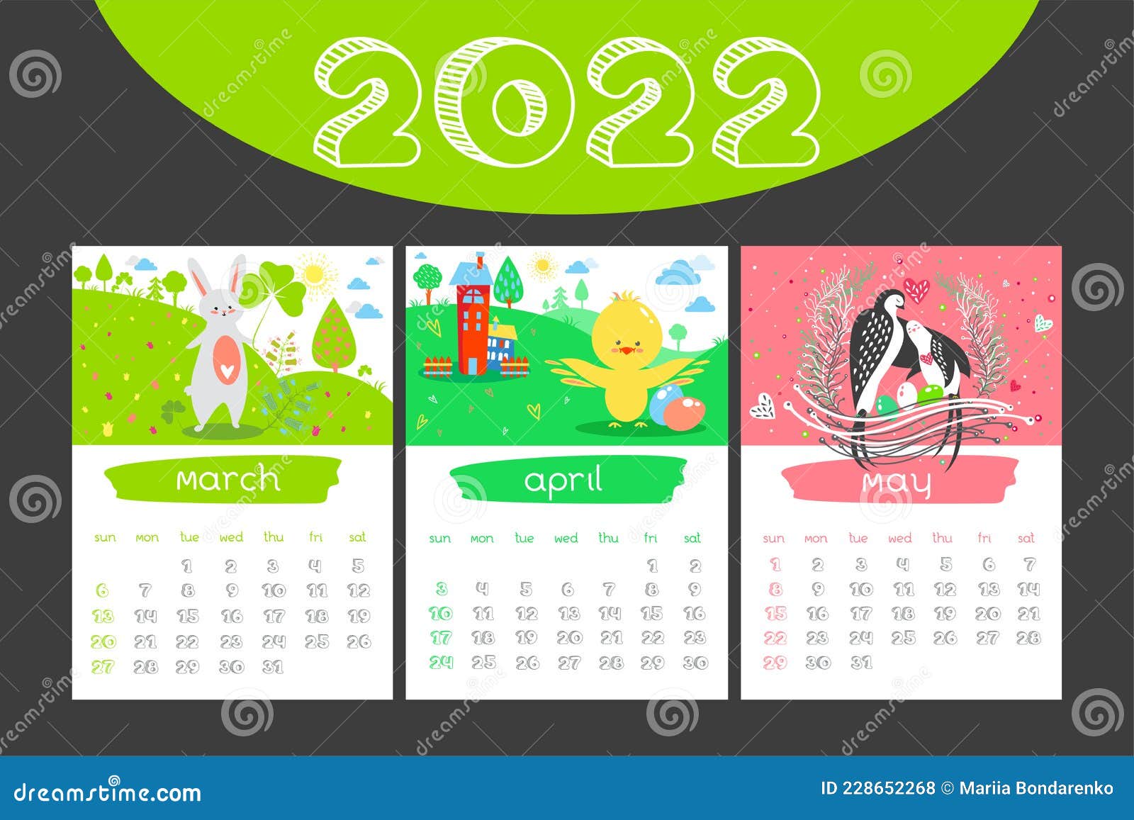 March And April 2022 Calendar Cartoon Spring Calendar 2022 Year. March, April, May Stock Vector -  Illustration Of Birds, Diary: 228652268