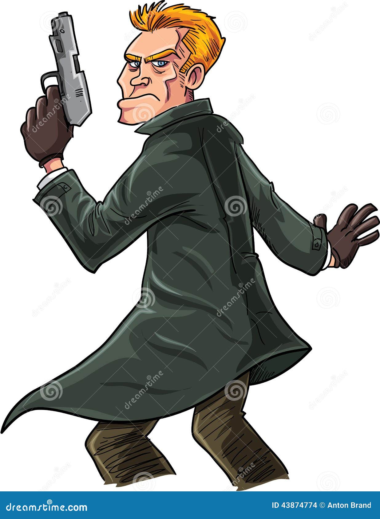 Cartoon Spy with a Gun Looking Over His Shoulder Stock Illustration -  Illustration of trench, paranoid: 43874774