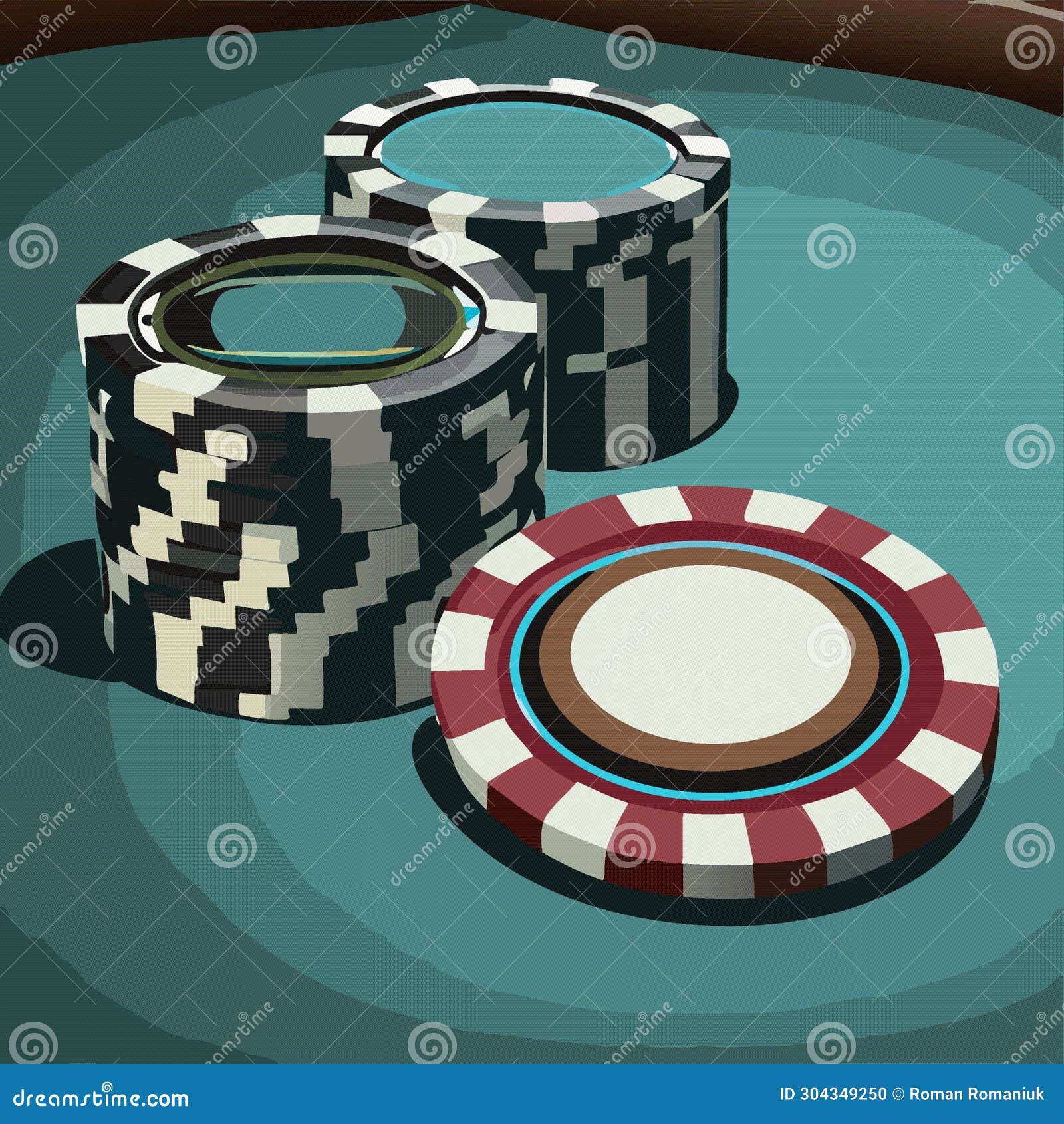Cartoon Stack of Poker Casino Chips. Illustration Vector Stock