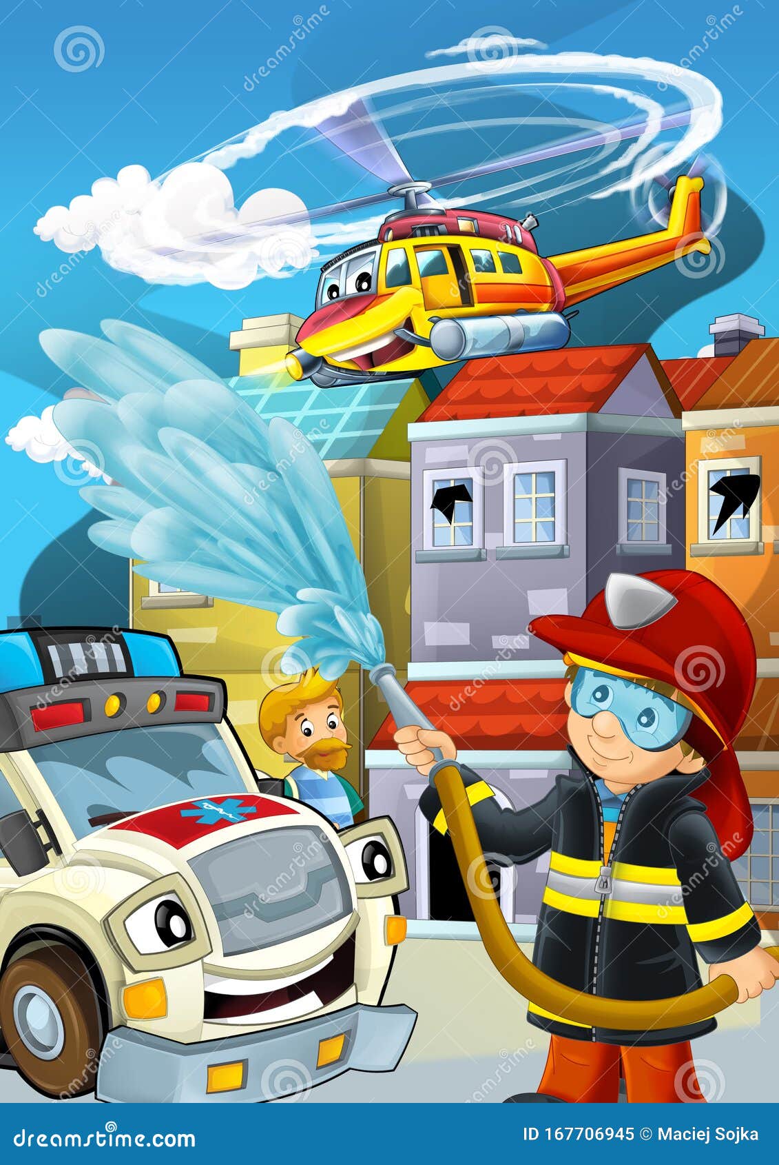 Cartoon Stage with Fireman Fire Fighting Near Some Building Smoking - Illustration for Kids Stock Illustration - Illustration of brave, firemen: 167706945 Cartoon Stage with Fireman Fire Fighting Near Some Building Smoking - Illustration for Kids Stock Illustration - Illustration of brave, firemen: 167706945