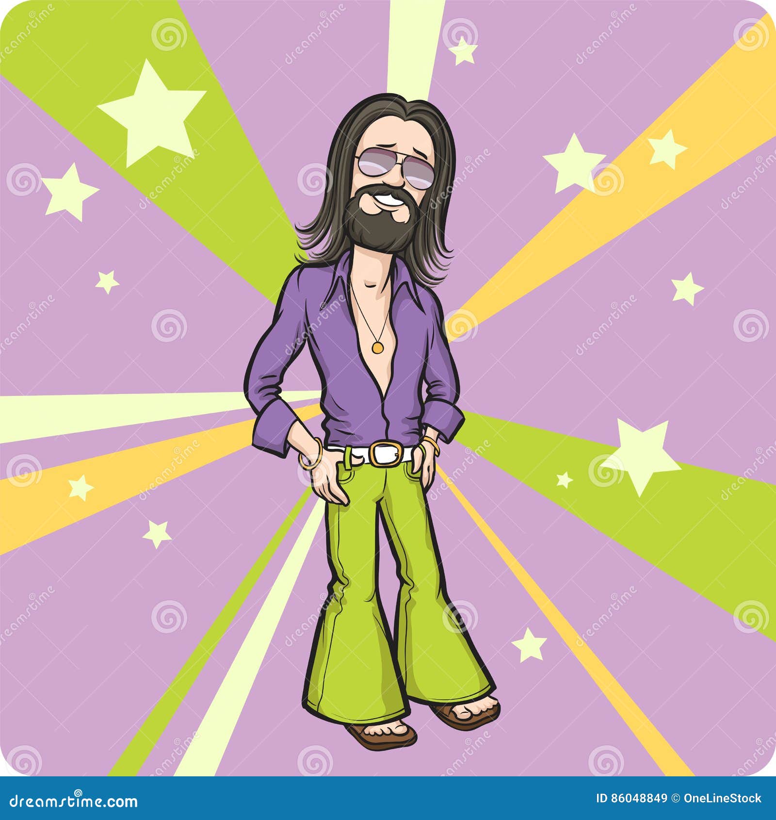 Cartoon Standing Bearded Hippie Stock Vector - Illustration of bearded,  hair: 86048849