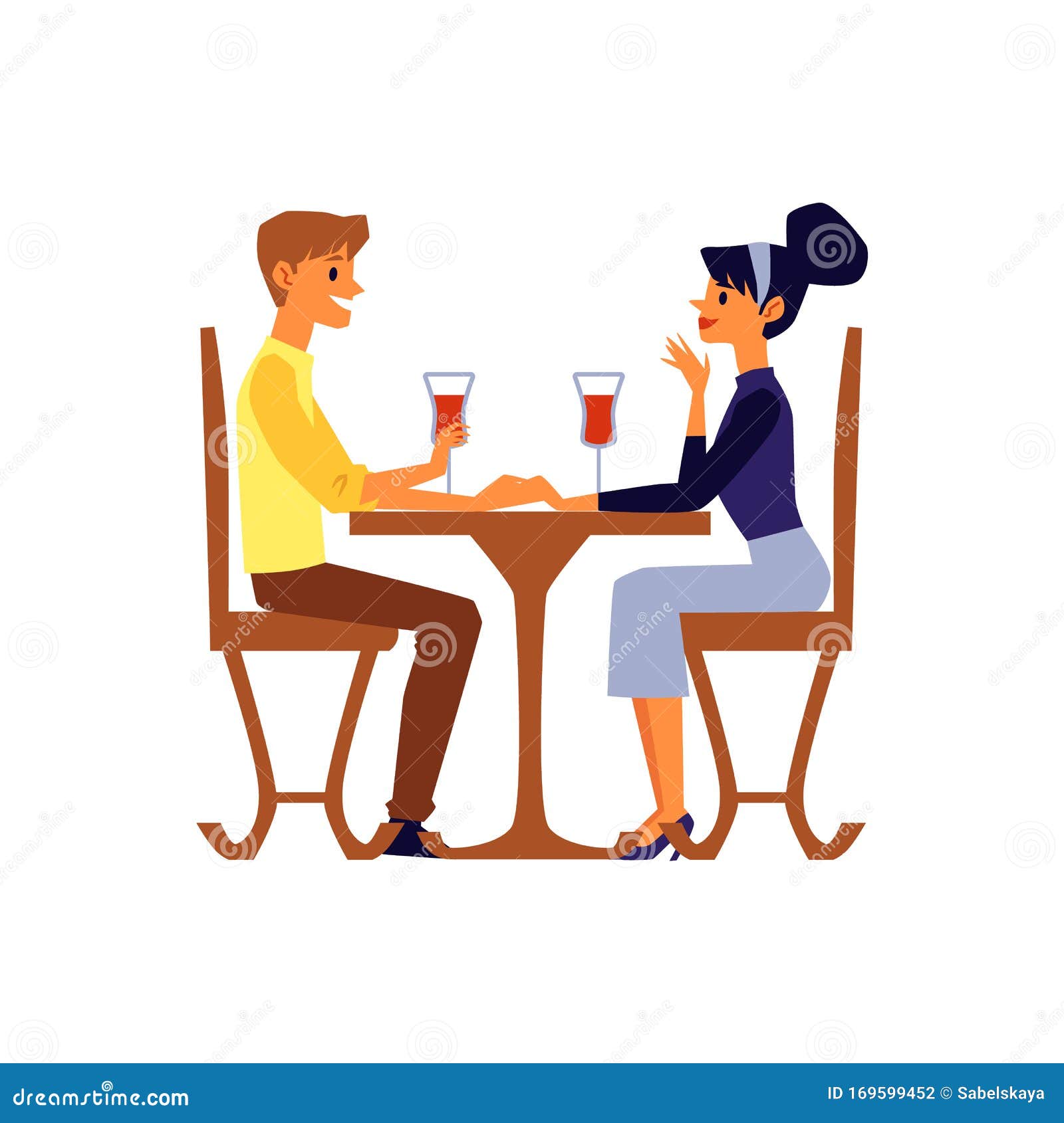 Cartoon Stel Dat Praat En Wijn Drinkt n Tafel In Het Restaurant Vector Illustratie Illustratie Bestaande Uit Beeldverhaal Illustratie