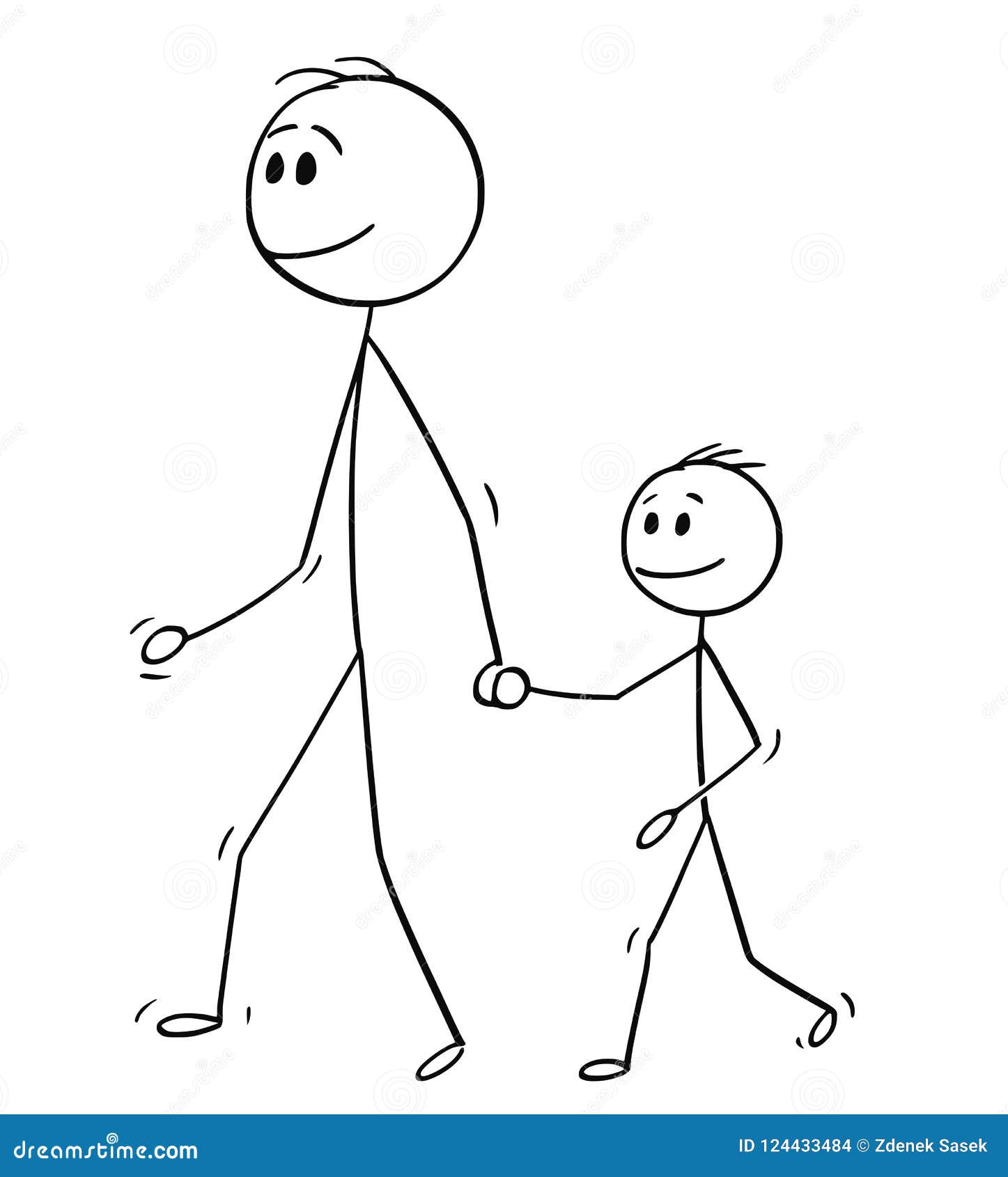 Cartoon of Father Walking with Son and Holding His Hand Stock Vector -  Illustration of hand, vector: 124433484