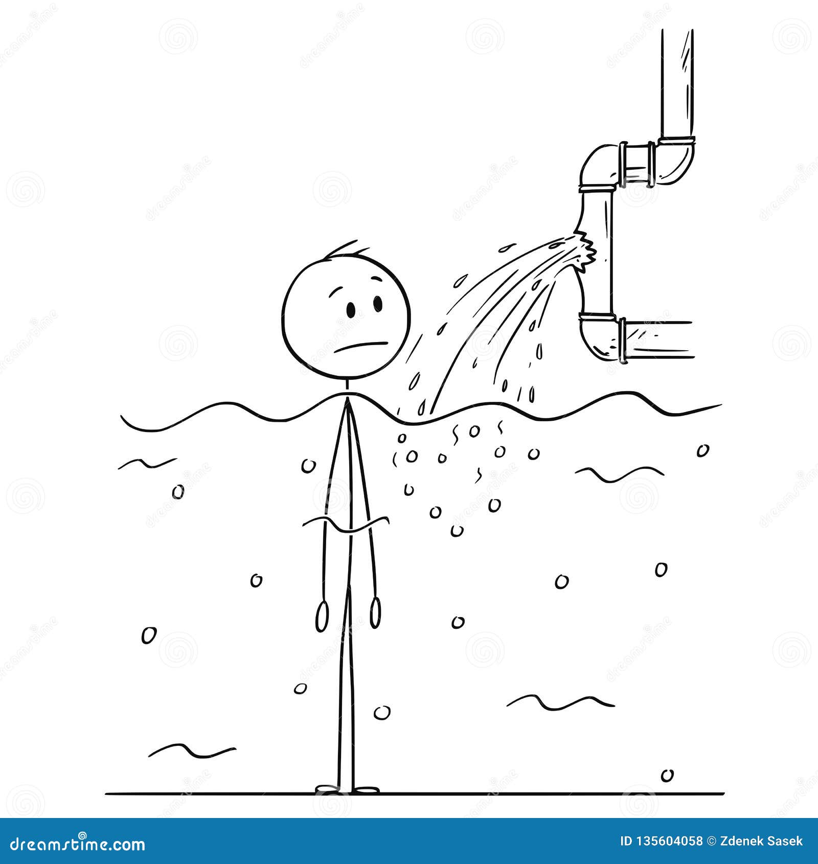 Stick Character Cartoon of Man or Businessman Watching Broken Water Pipe  Stock Vector - Illustration of cartoon, hand: 135604058