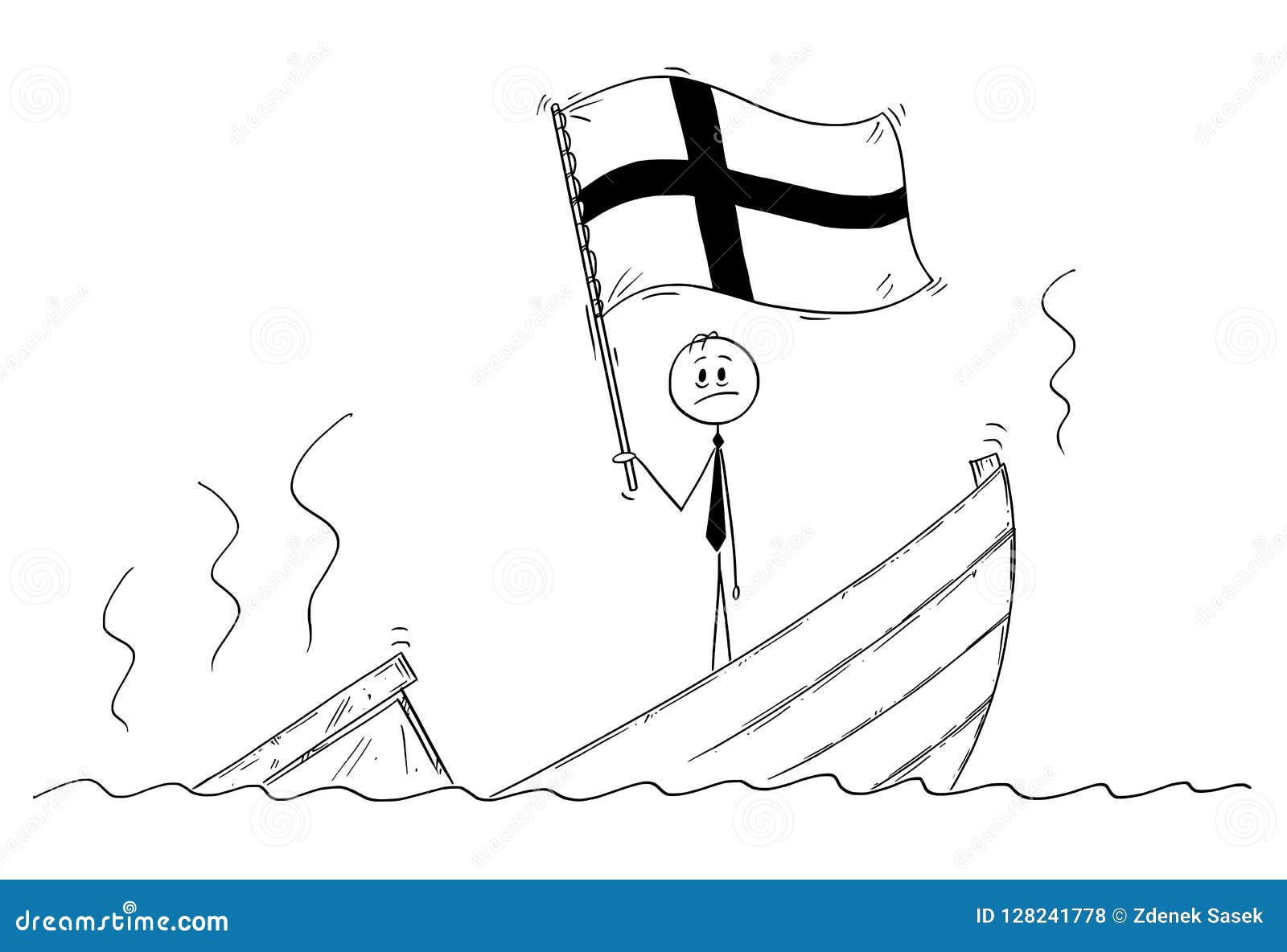 Cartoon Of Politician Standing Depressed On Sinking Boat