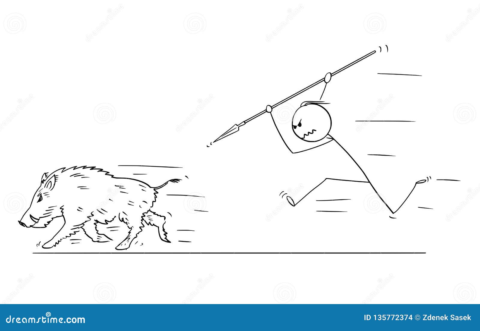 Cartoon of Man Hunting Wild Boar with Spear Stock Vector - Illustration of  kill, killing: 135772374