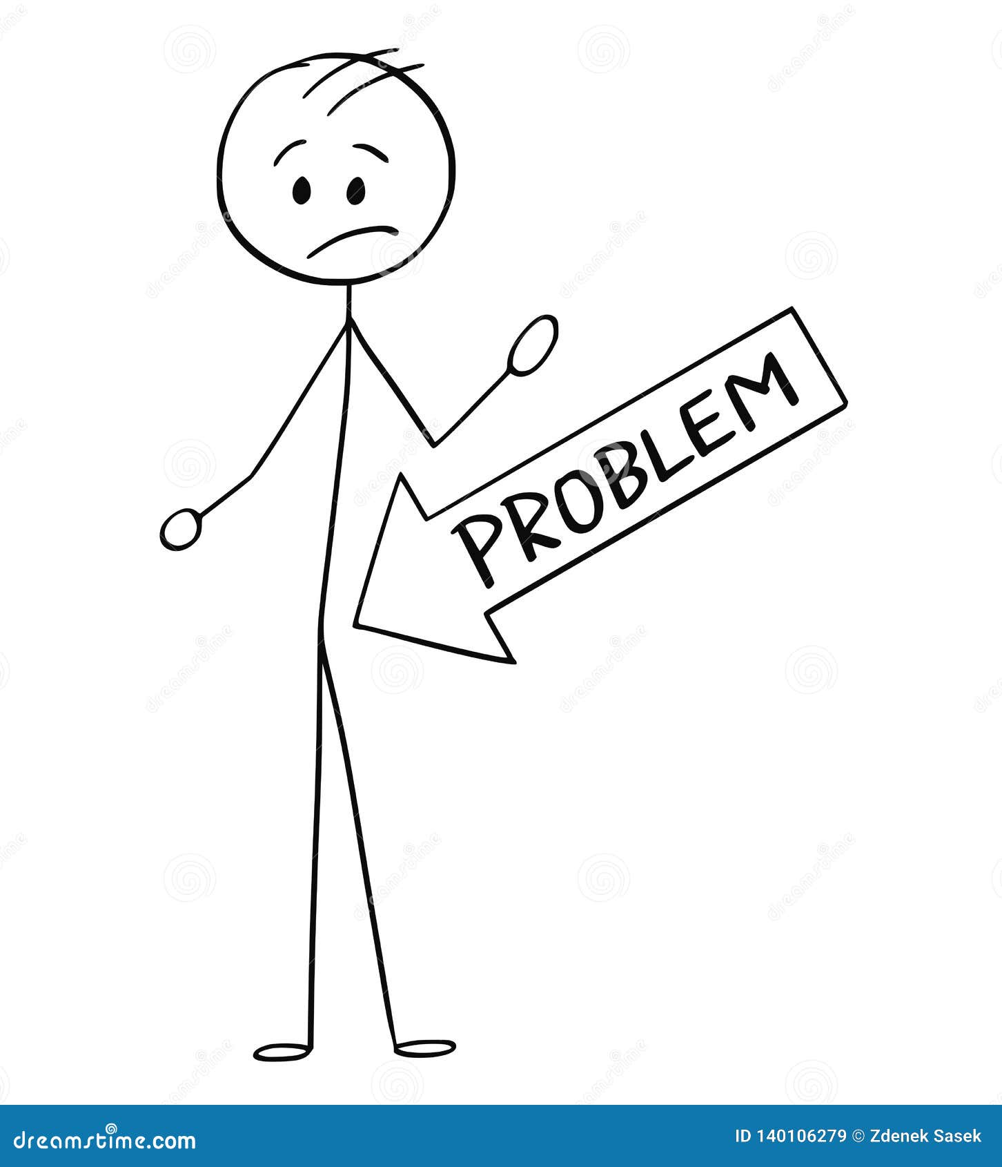 cartoon of big problem arrow pointing at crotch of man