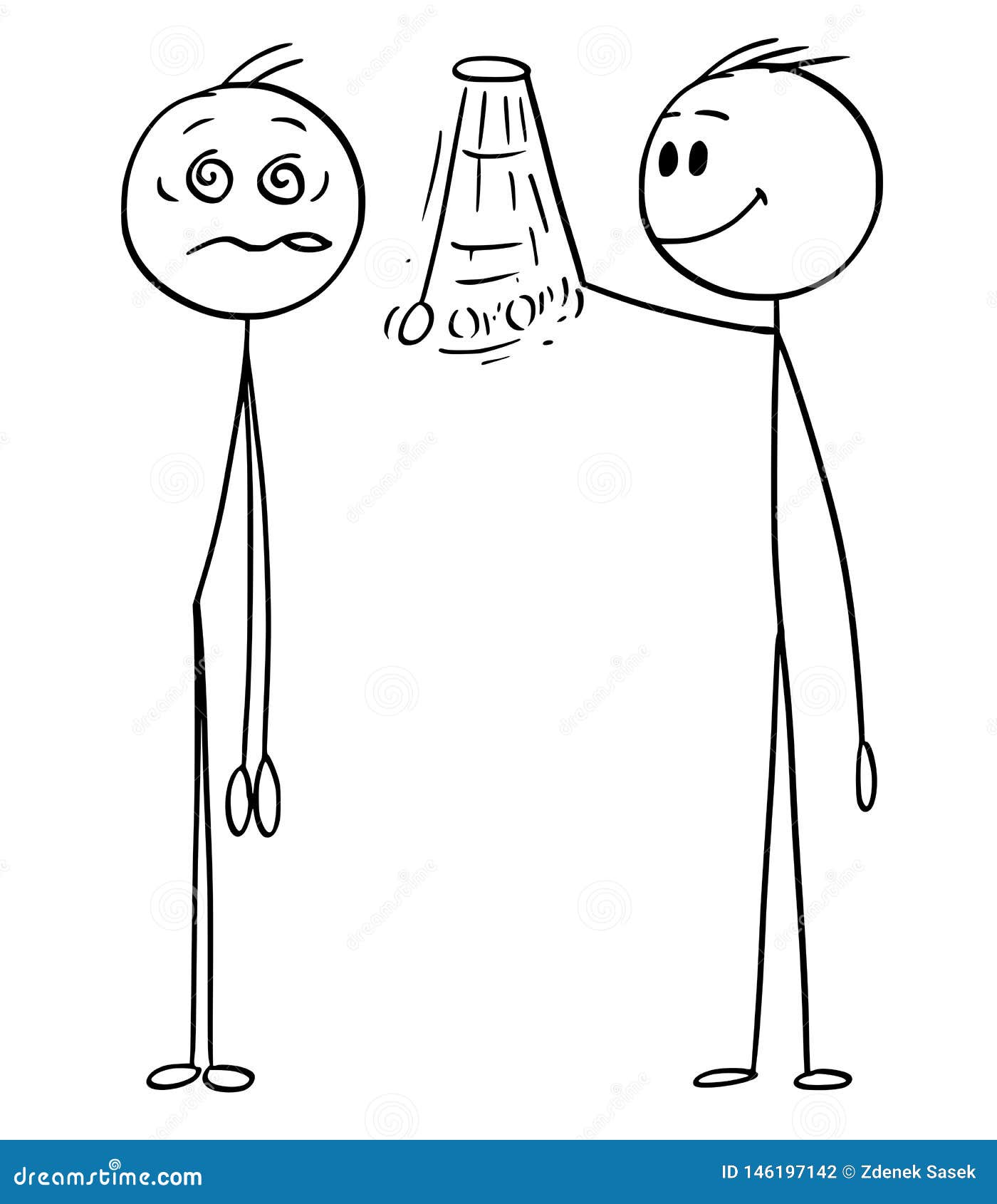 Cartoon of Man Hypnotize by Hypnotist Who Takes Control about Him Stock