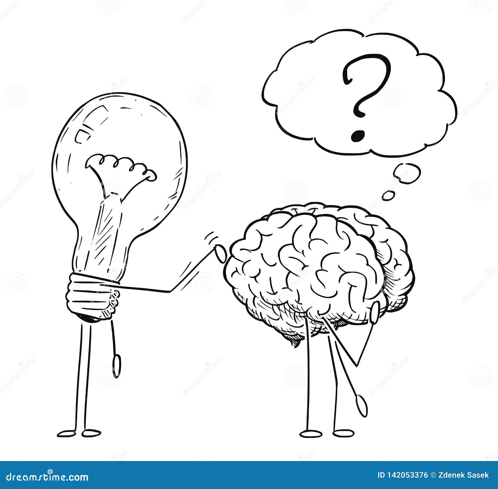 Cartoon Drawing of Lightbulb Characters Taping on Back of Thinking Brain  Stock Vector - Illustration of creative, drawing: 142053376