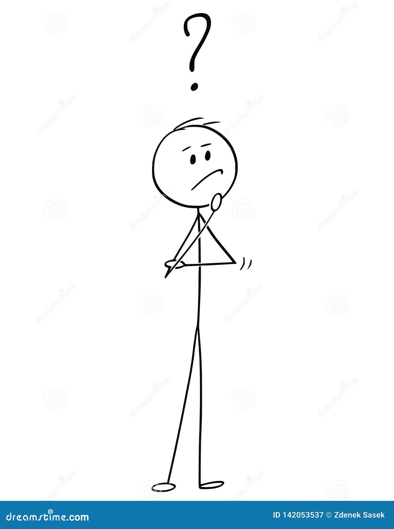 cartoon of man or businessman thinking about problem solution or strategy