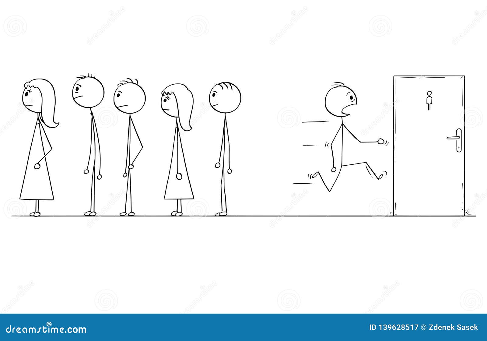 Download Cartoon Of Man Waiting In Queue Who Need To Visit Bathroom Or Toilet Stock Vector - Illustration ...