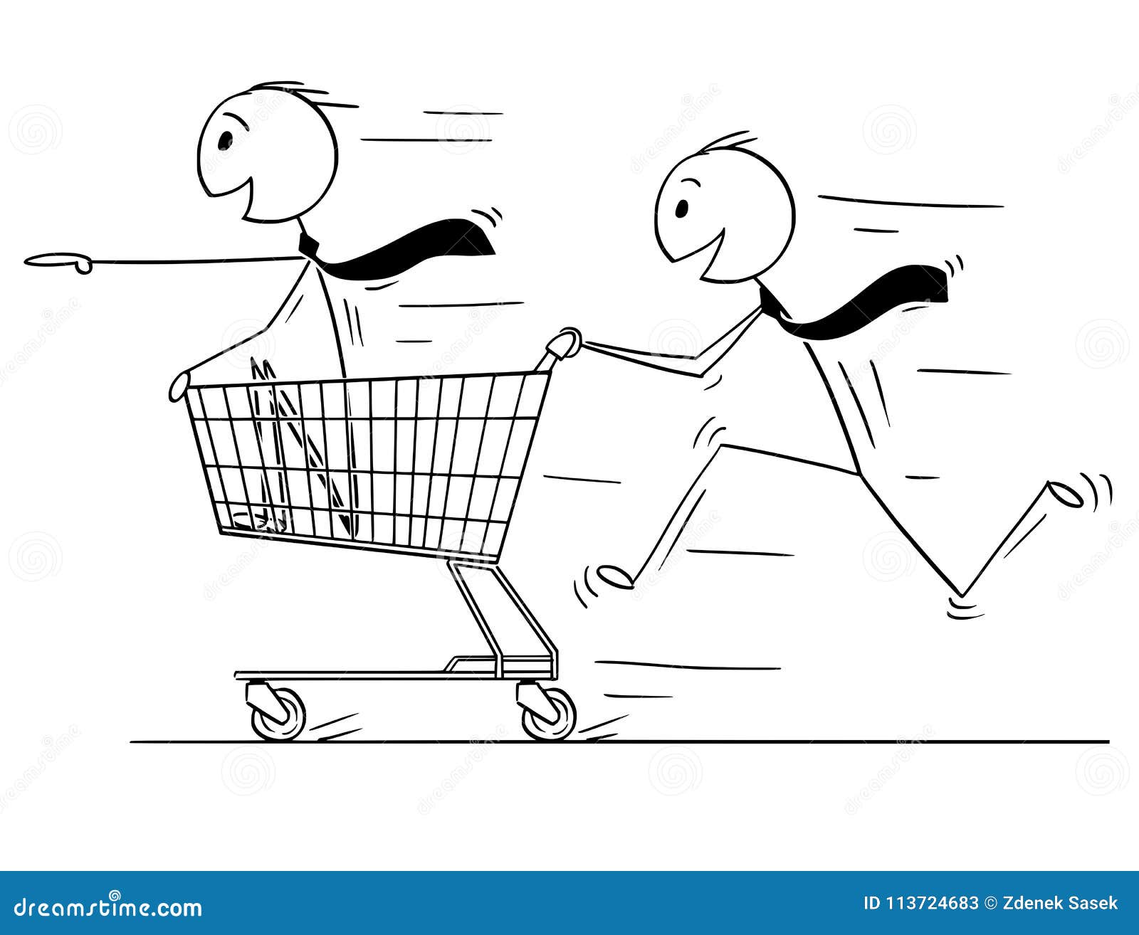 Cartoon of Two Businessmen and Shopping Cart Stock Vector