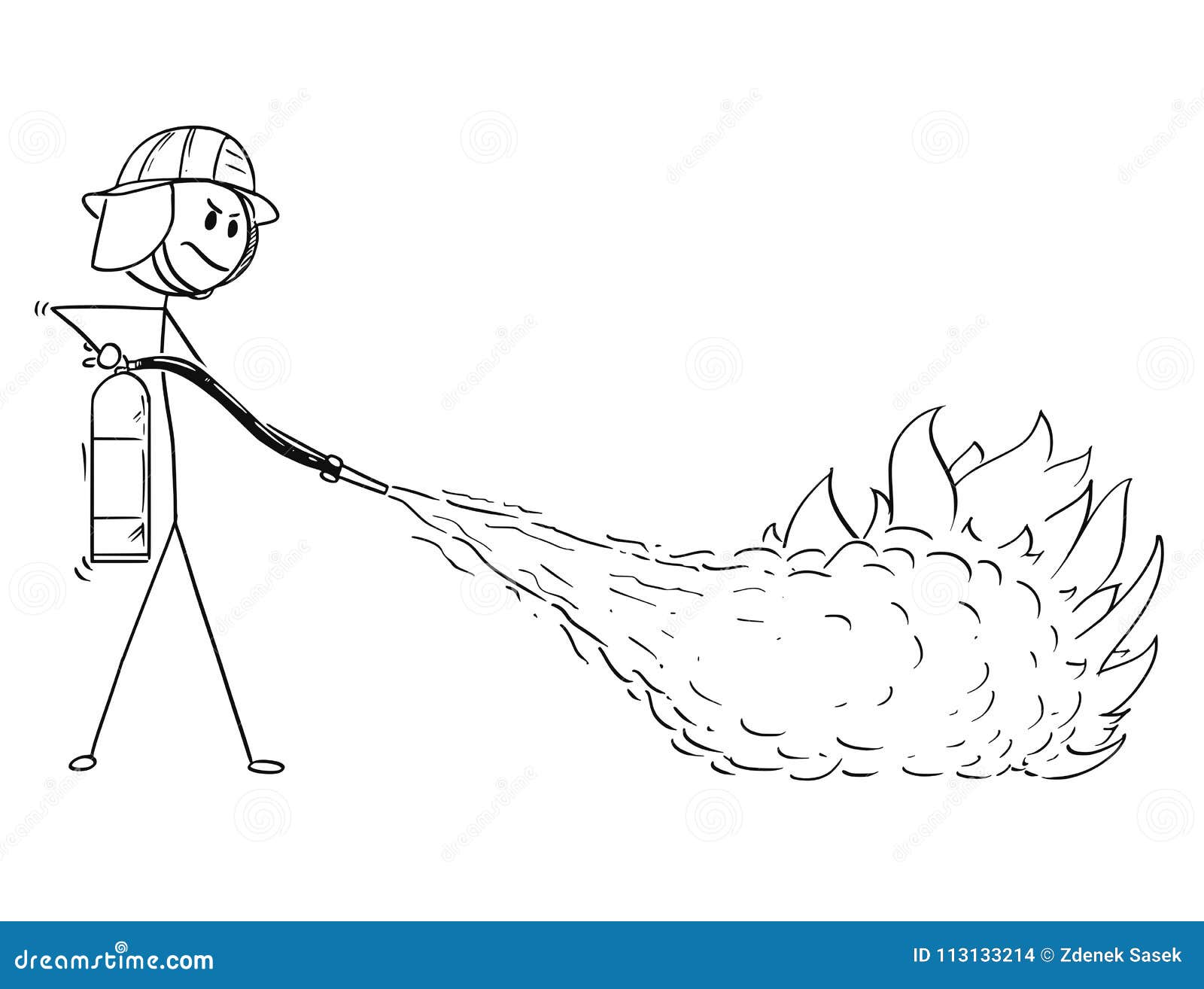 Cartoon of Firefighter Using Extinguisher To Fight the Fire Stock Vector -  Illustration of profession, help: 113133214