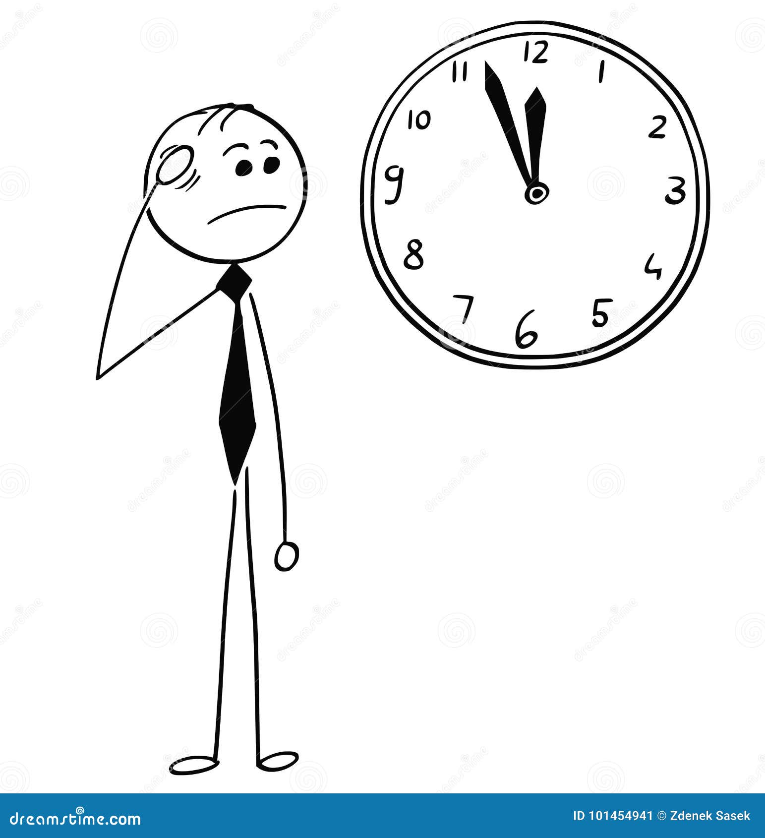 Worried Man Or Businessman Holding Wall Clock Vector Cartoon Stick Figure Illustration
