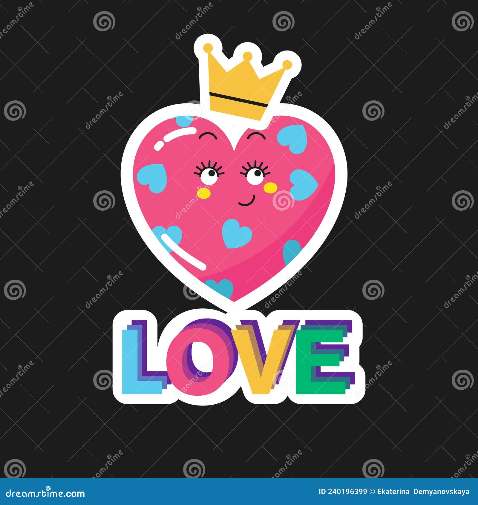 Cartoon Sticker Pink Heart with a Crown Stock Vector - Illustration of ...