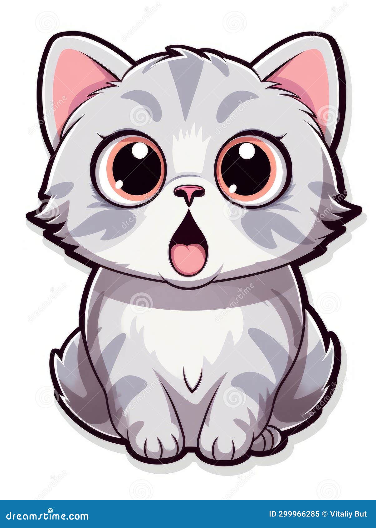 Cartoon Sticker Surprised Kitten on White Background Isolated, AI Stock ...