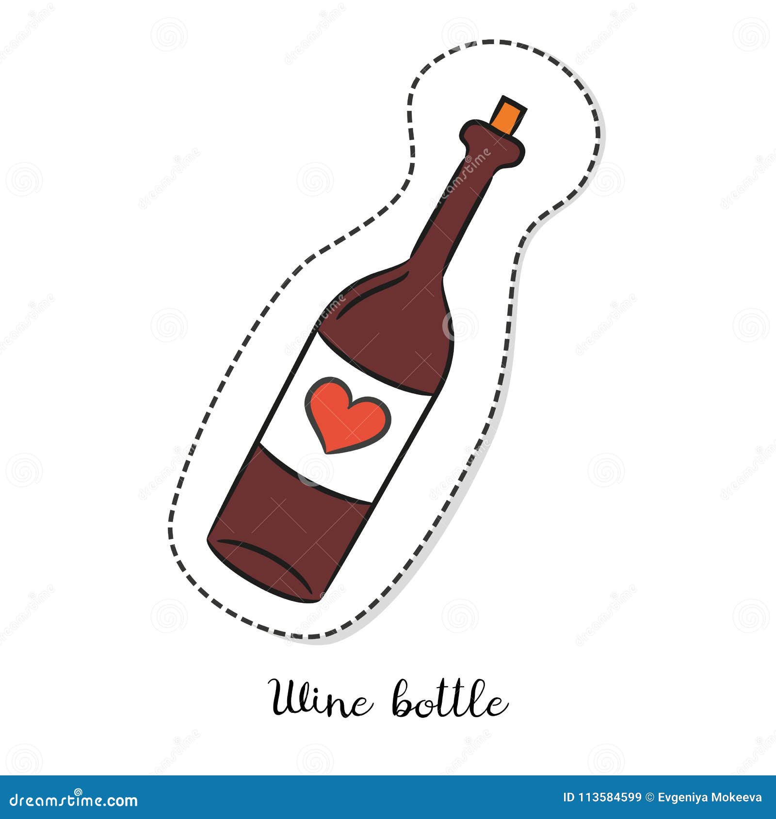 Cartoon Sticker with Wine Bottle on White Background. Stock Vector