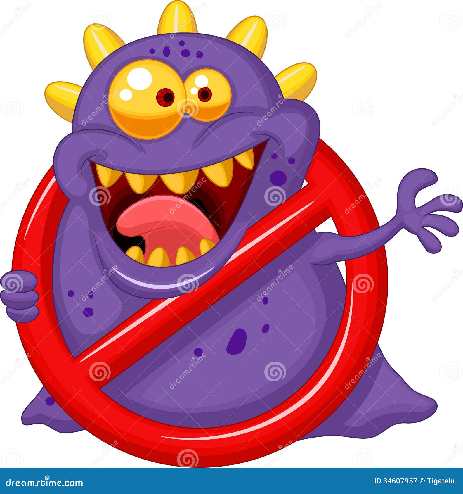 Cartoon Stop  Virus  Purple Virus  In Red Alert Sign Stock 